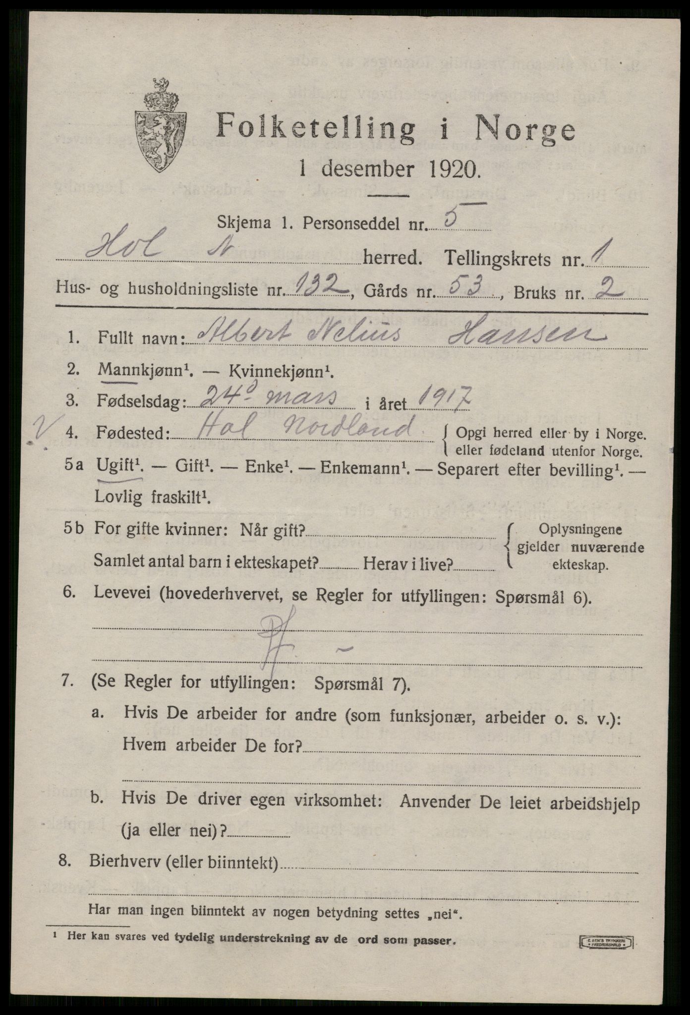 SAT, 1920 census for Hol, 1920, p. 2117