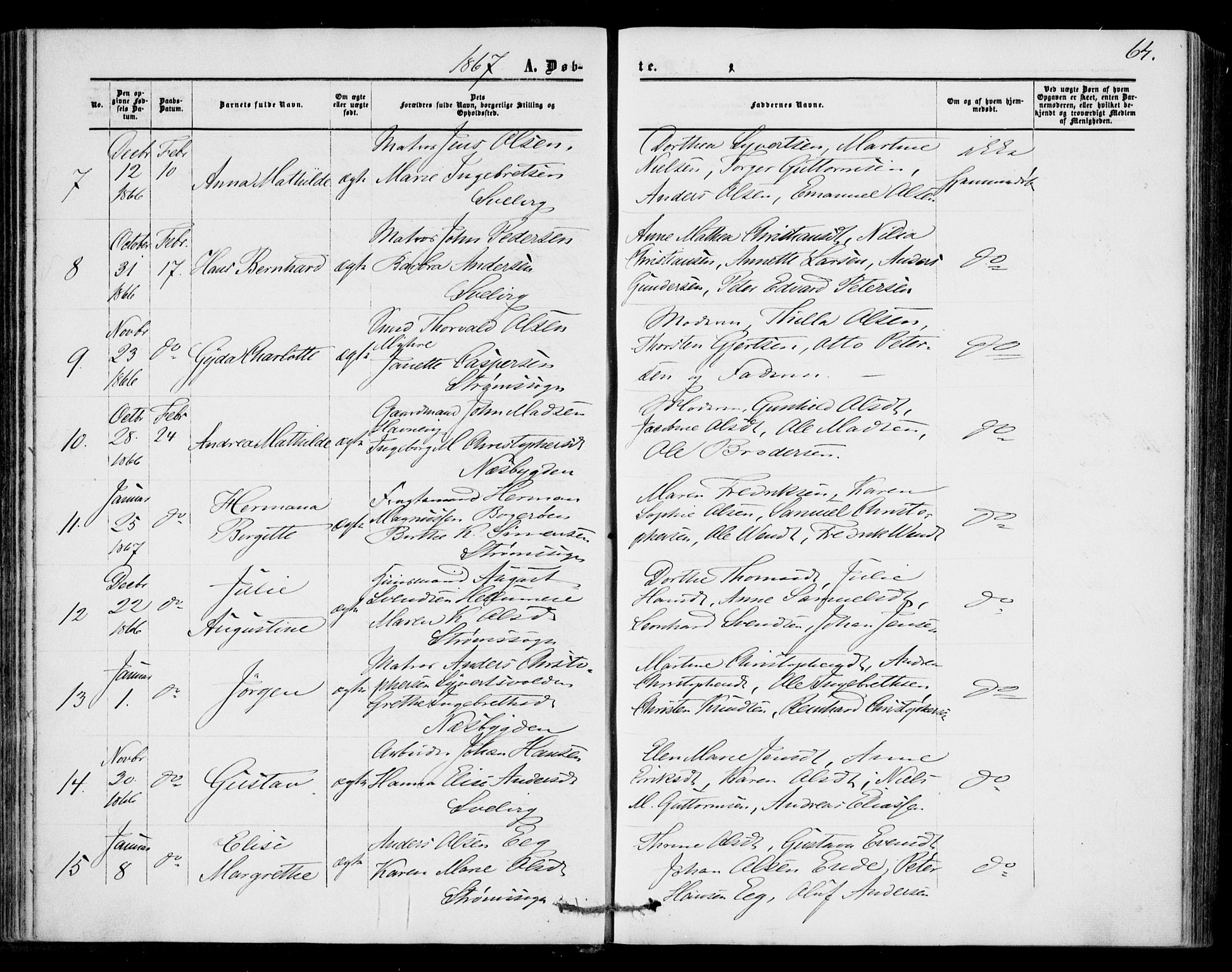 Strømm kirkebøker, AV/SAKO-A-322/F/Fa/L0001: Parish register (official) no. I 1, 1861-1869, p. 64
