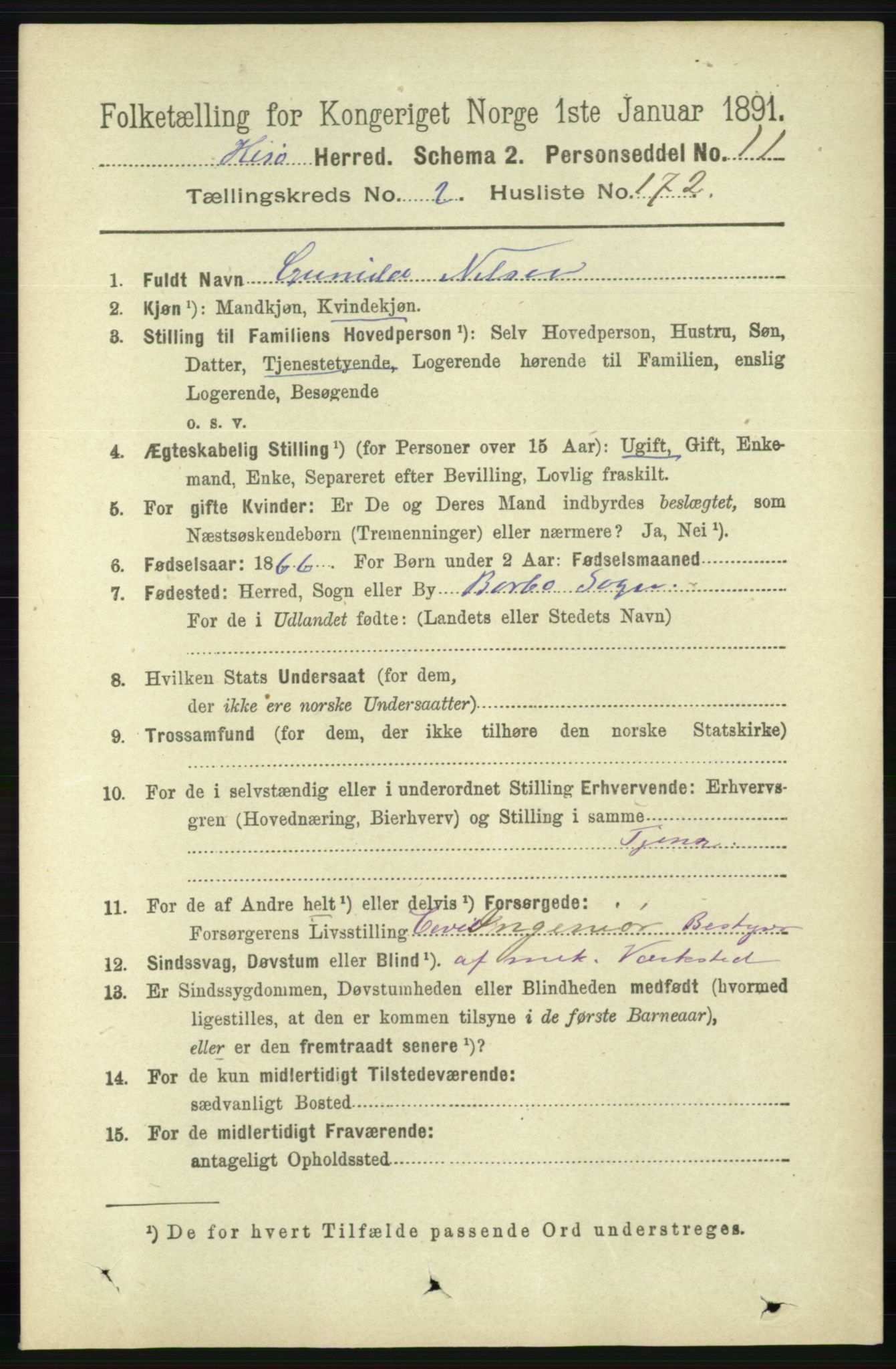 RA, 1891 census for 0922 Hisøy, 1891, p. 2074
