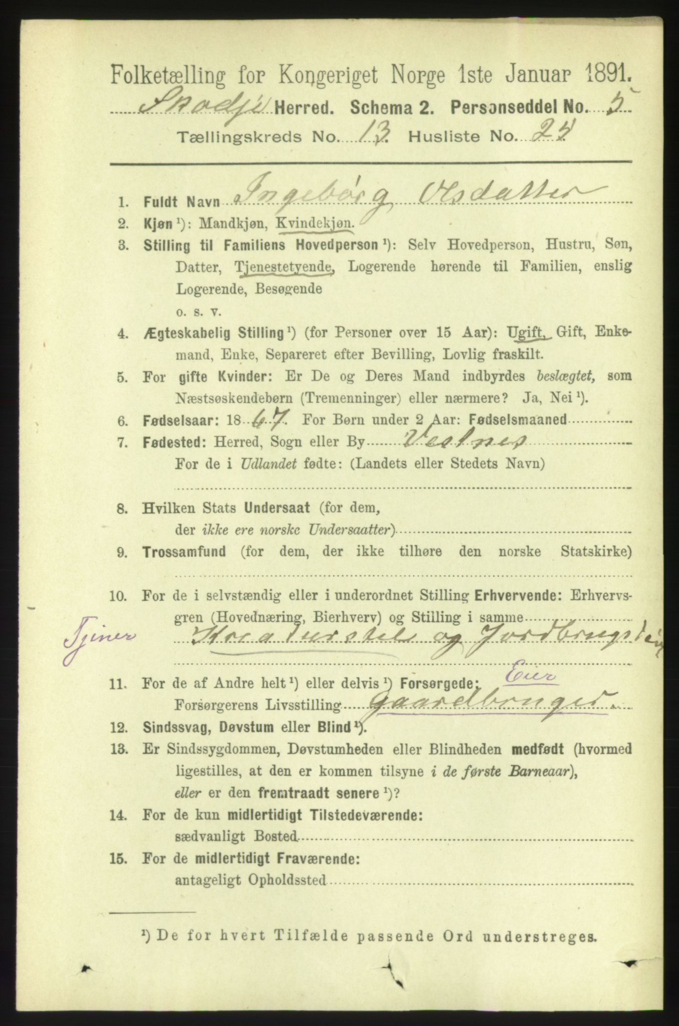 RA, 1891 census for 1529 Skodje, 1891, p. 2977