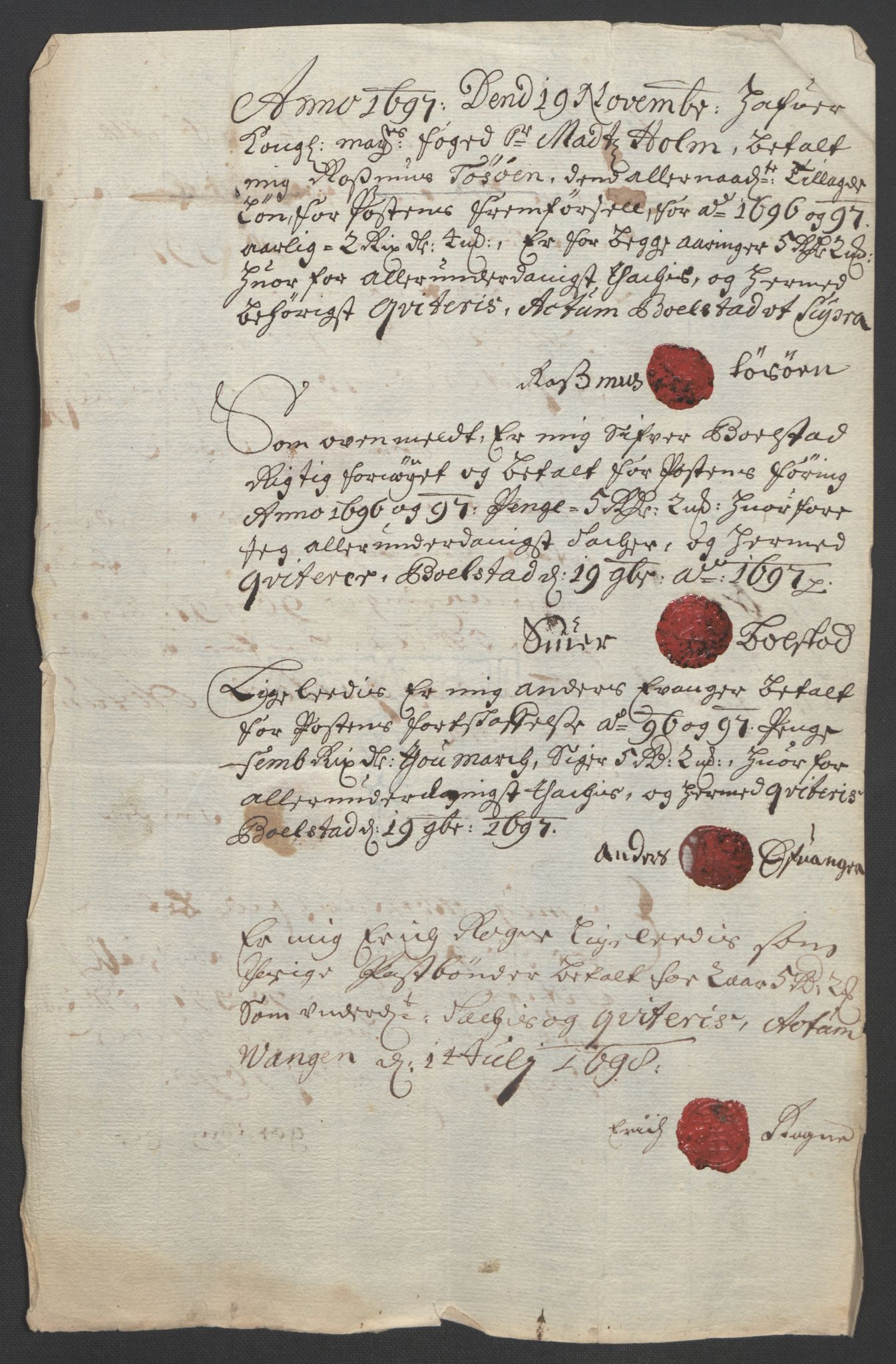 Rentekammeret inntil 1814, Reviderte regnskaper, Fogderegnskap, AV/RA-EA-4092/R51/L3183: Fogderegnskap Nordhordland og Voss, 1695-1697, p. 462