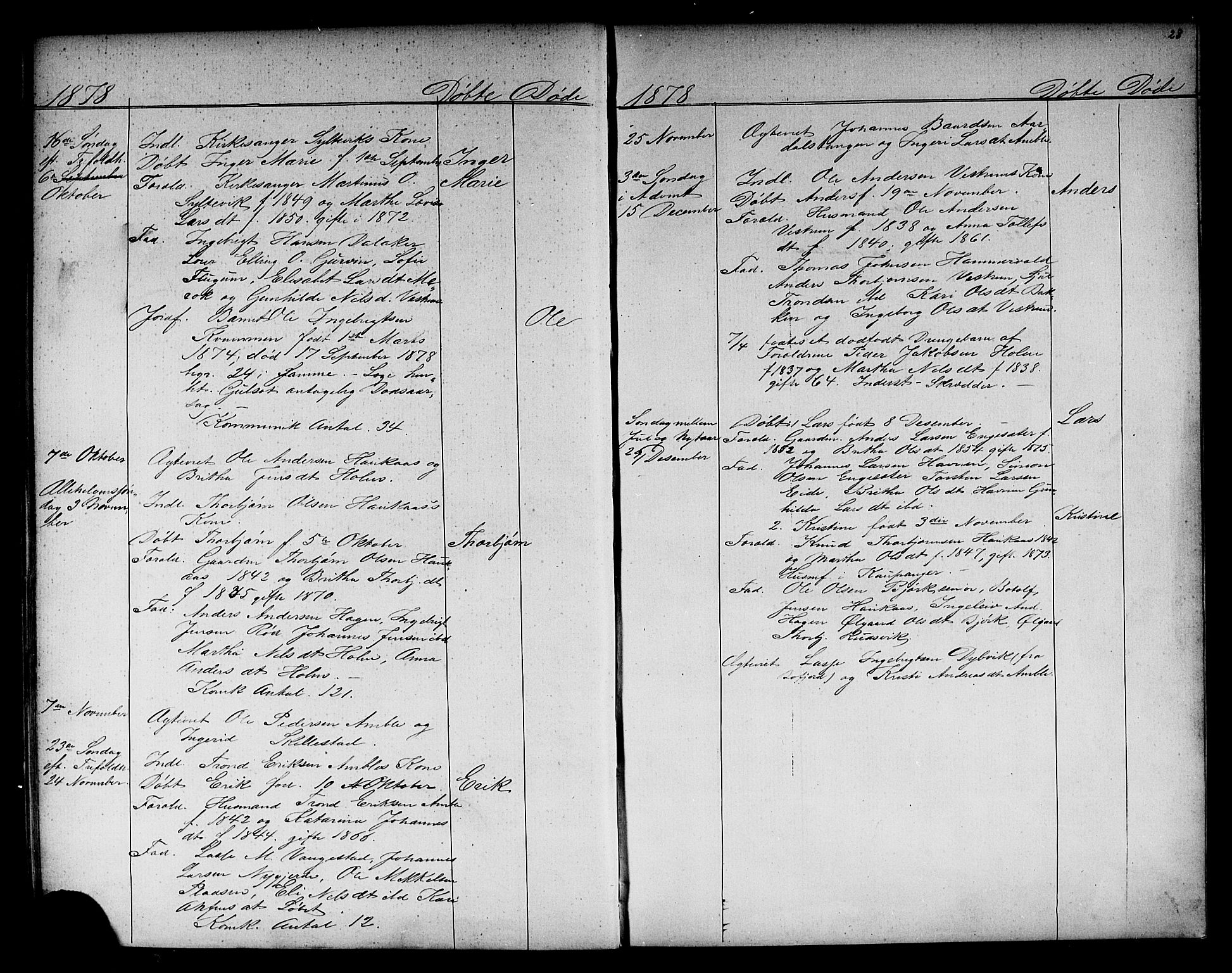 Sogndal sokneprestembete, SAB/A-81301/H/Hab/Habb/L0001: Parish register (copy) no. B 1, 1867-1907, p. 28