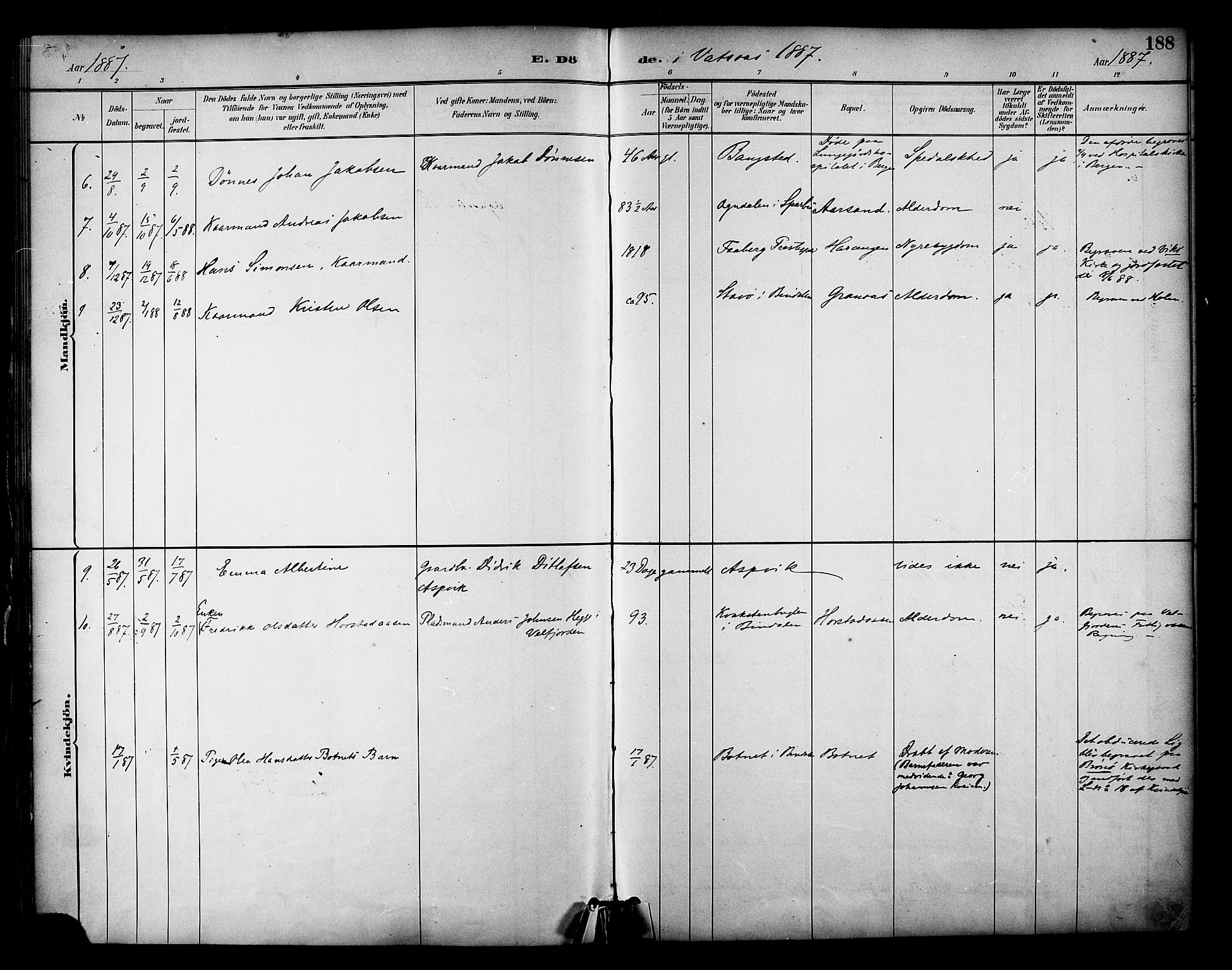 Ministerialprotokoller, klokkerbøker og fødselsregistre - Nordland, AV/SAT-A-1459/810/L0150: Parish register (official) no. 810A10 /1, 1884-1895, p. 188