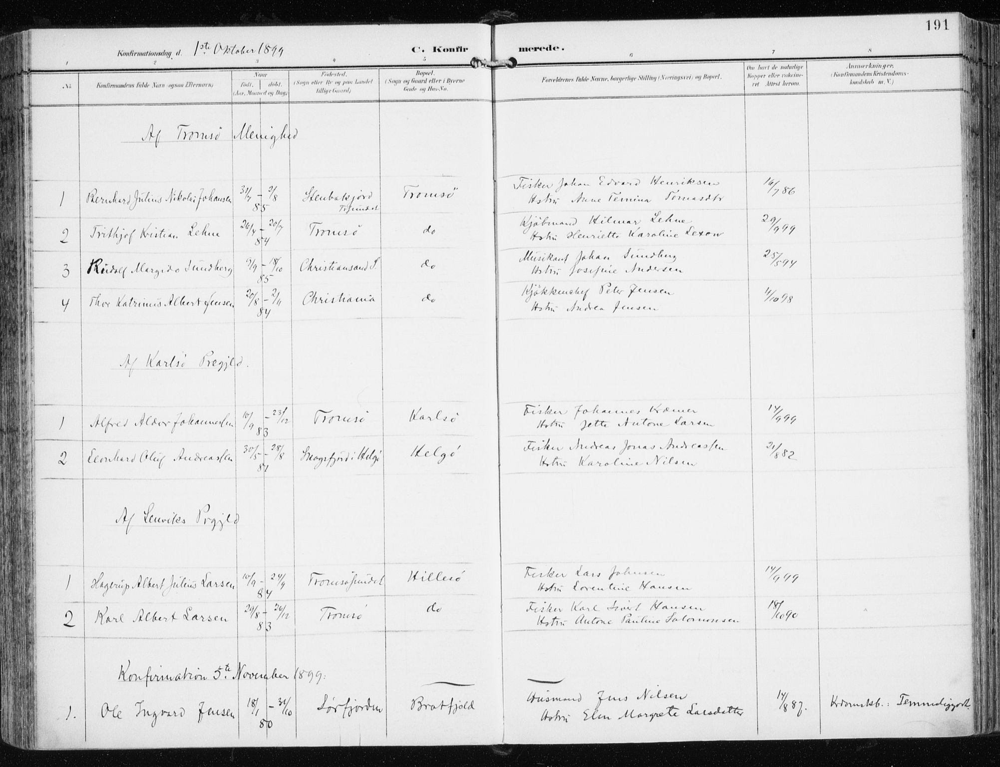 Tromsøysund sokneprestkontor, AV/SATØ-S-1304/G/Ga/L0006kirke: Parish register (official) no. 6, 1897-1906, p. 191