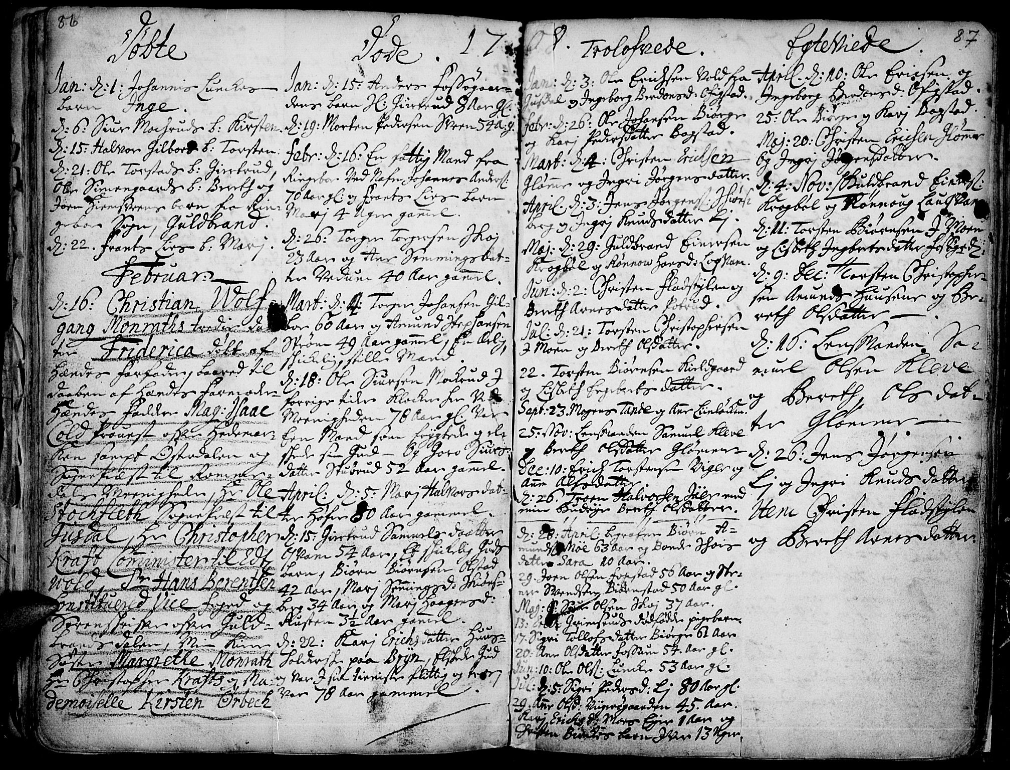 Øyer prestekontor, SAH/PREST-084/H/Ha/Haa/L0001: Parish register (official) no. 1, 1671-1727, p. 86-87