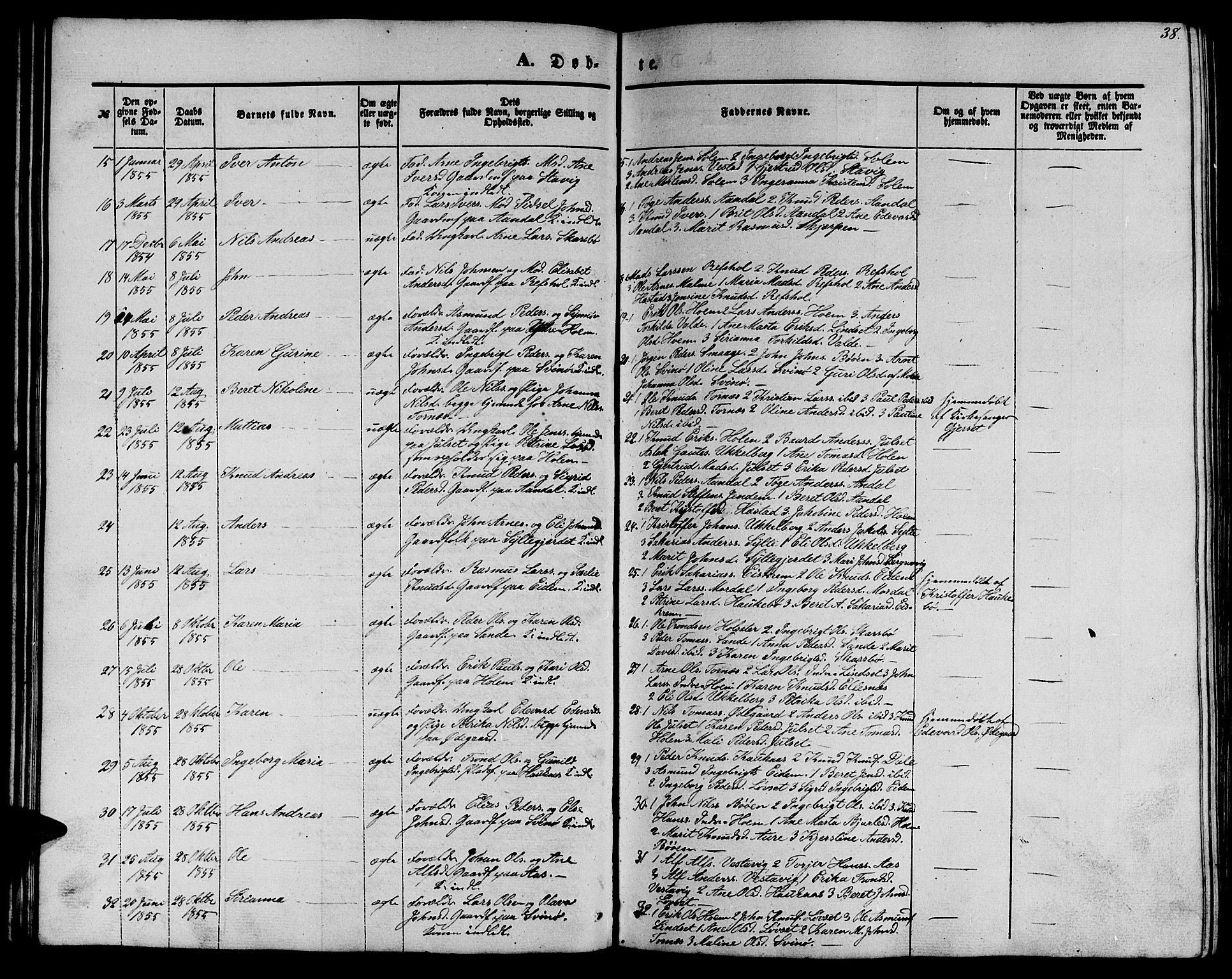 Ministerialprotokoller, klokkerbøker og fødselsregistre - Møre og Romsdal, AV/SAT-A-1454/565/L0753: Parish register (copy) no. 565C02, 1845-1870, p. 38