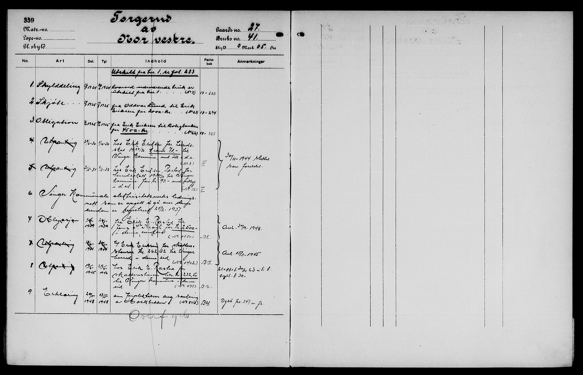 Vinger og Odal sorenskriveri, SAH/TING-022/H/Ha/Hac/Hacc/L0004: Mortgage register no. 3.4, 1923, p. 359