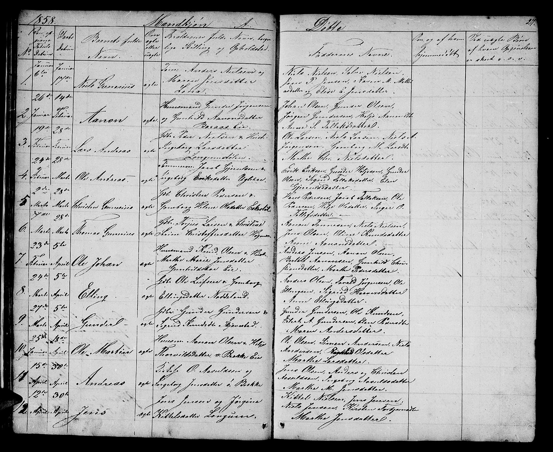 Austre Moland sokneprestkontor, AV/SAK-1111-0001/F/Fb/Fba/L0001: Parish register (copy) no. B 1, 1842-1868, p. 27