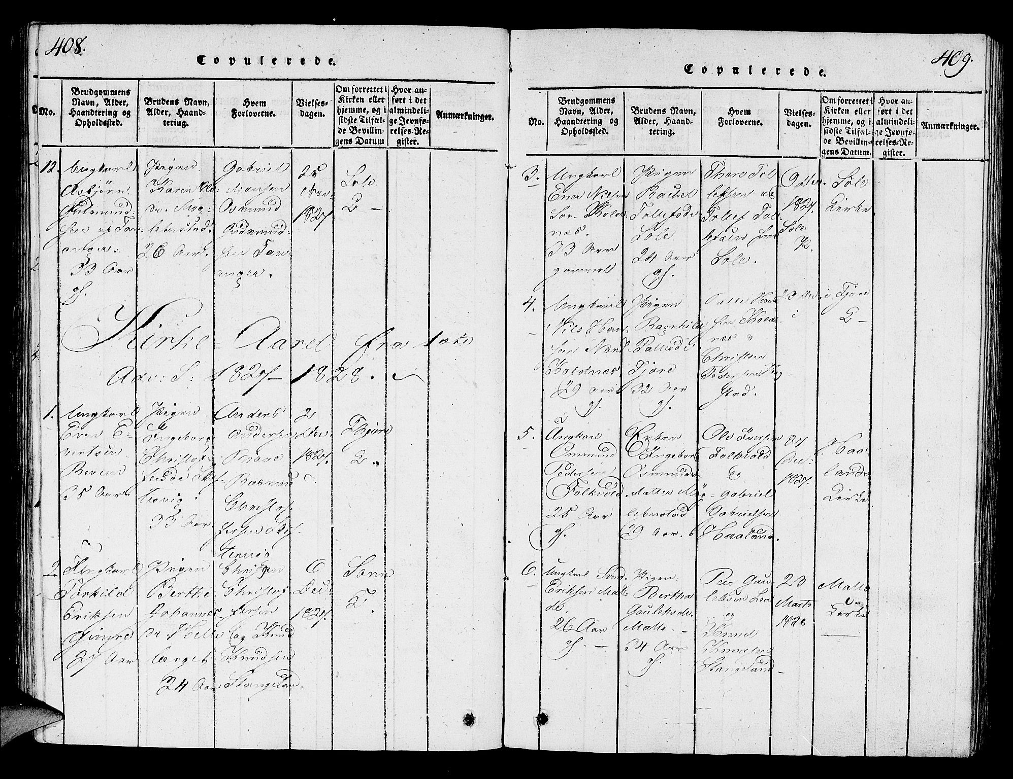 Håland sokneprestkontor, SAST/A-101802/001/30BA/L0004: Parish register (official) no. A 4, 1815-1829, p. 408-409