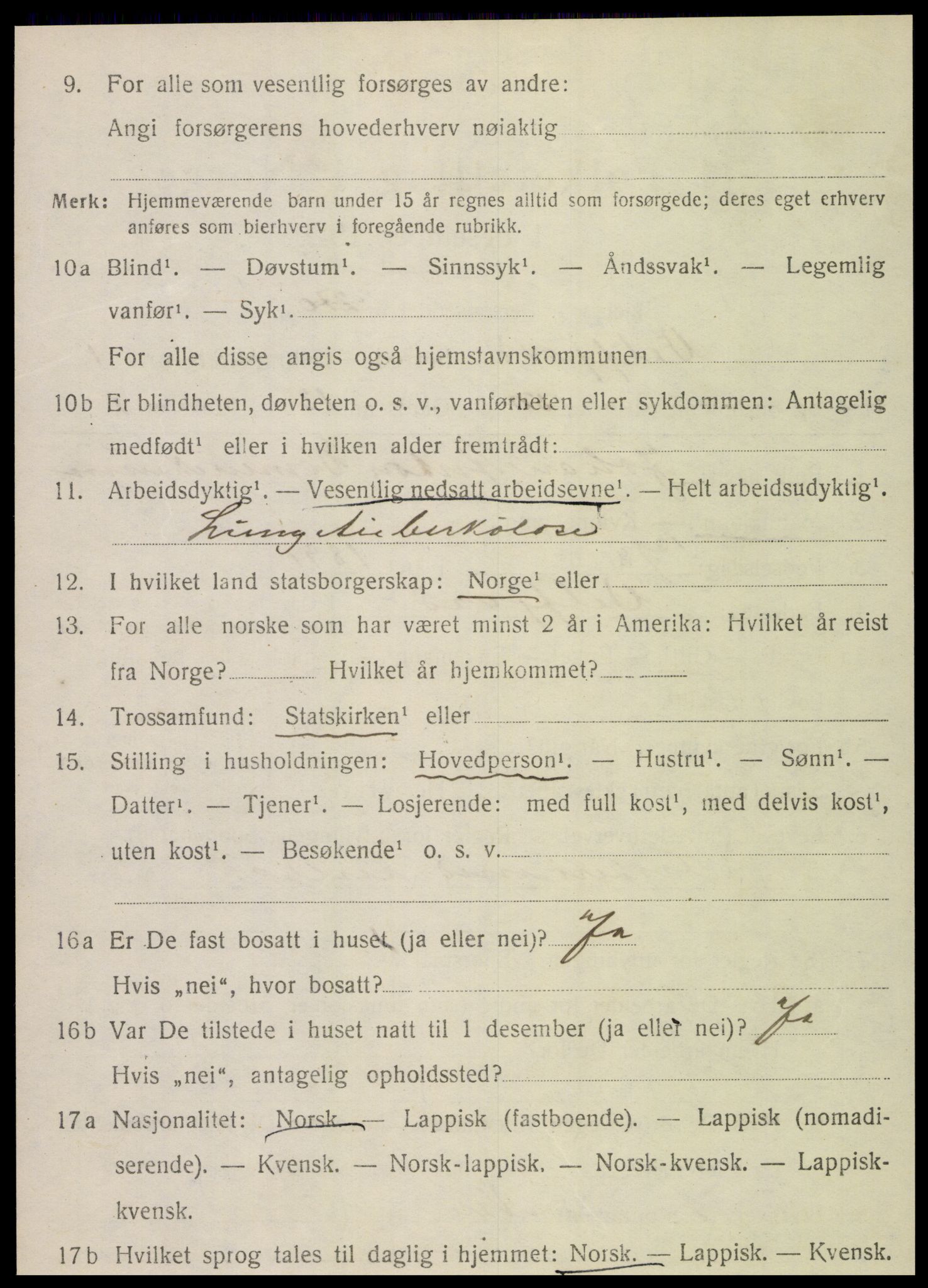 SAT, 1920 census for Velfjord, 1920, p. 1122