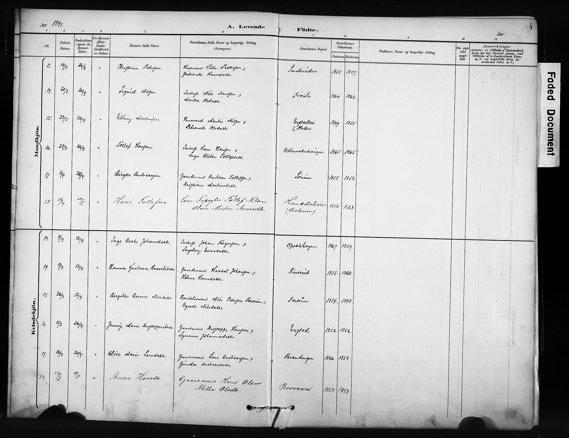 Nordre Land prestekontor, AV/SAH-PREST-124/H/Ha/Hab/L0012: Parish register (copy) no. 12, 1891-1909, p. 4