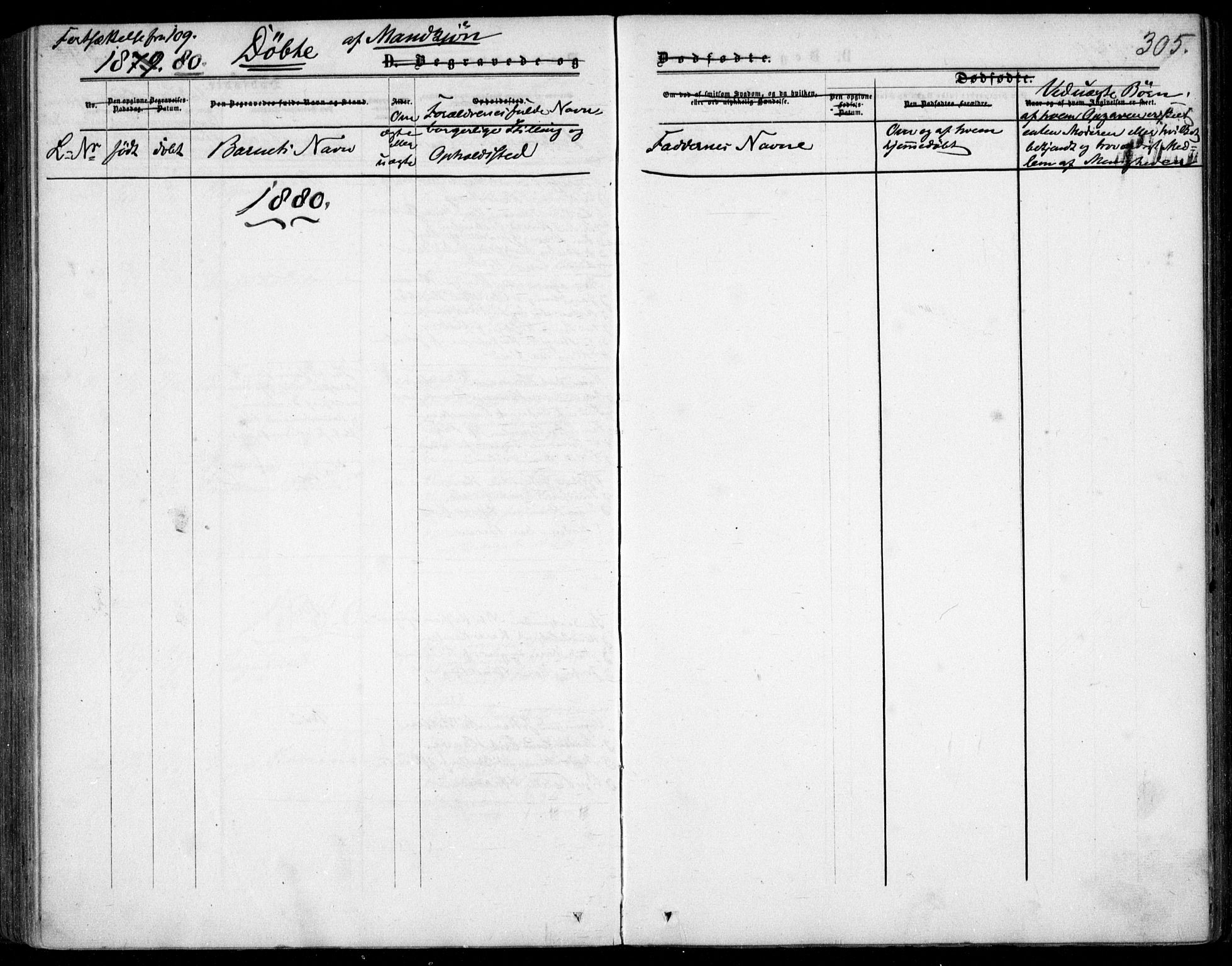 Garnisonsmenigheten Kirkebøker, AV/SAO-A-10846/F/Fa/L0011: Parish register (official) no. 11, 1870-1880, p. 305