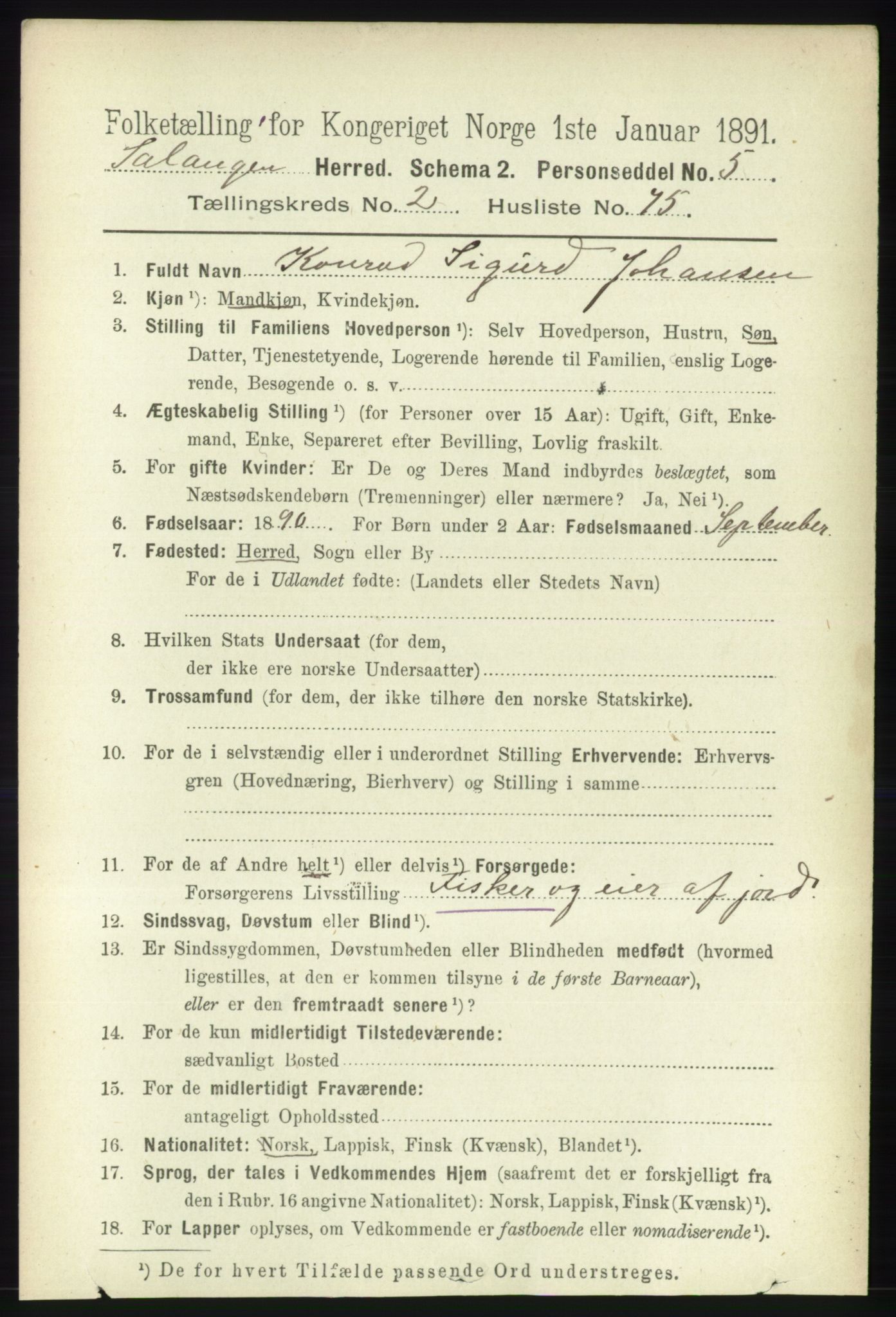 RA, 1891 census for 1921 Salangen, 1891, p. 1131