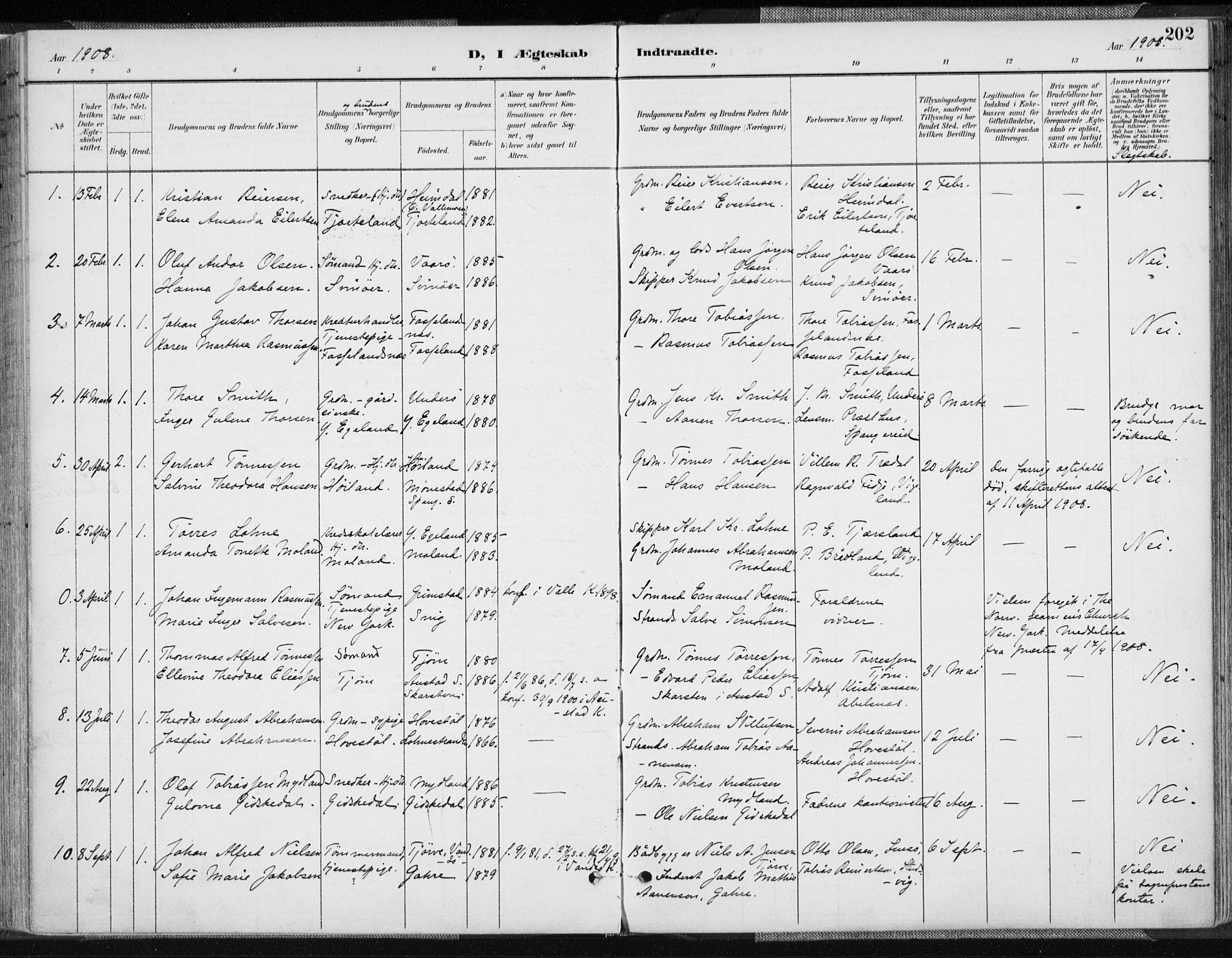 Sør-Audnedal sokneprestkontor, AV/SAK-1111-0039/F/Fa/Fab/L0010: Parish register (official) no. A 10, 1892-1913, p. 202