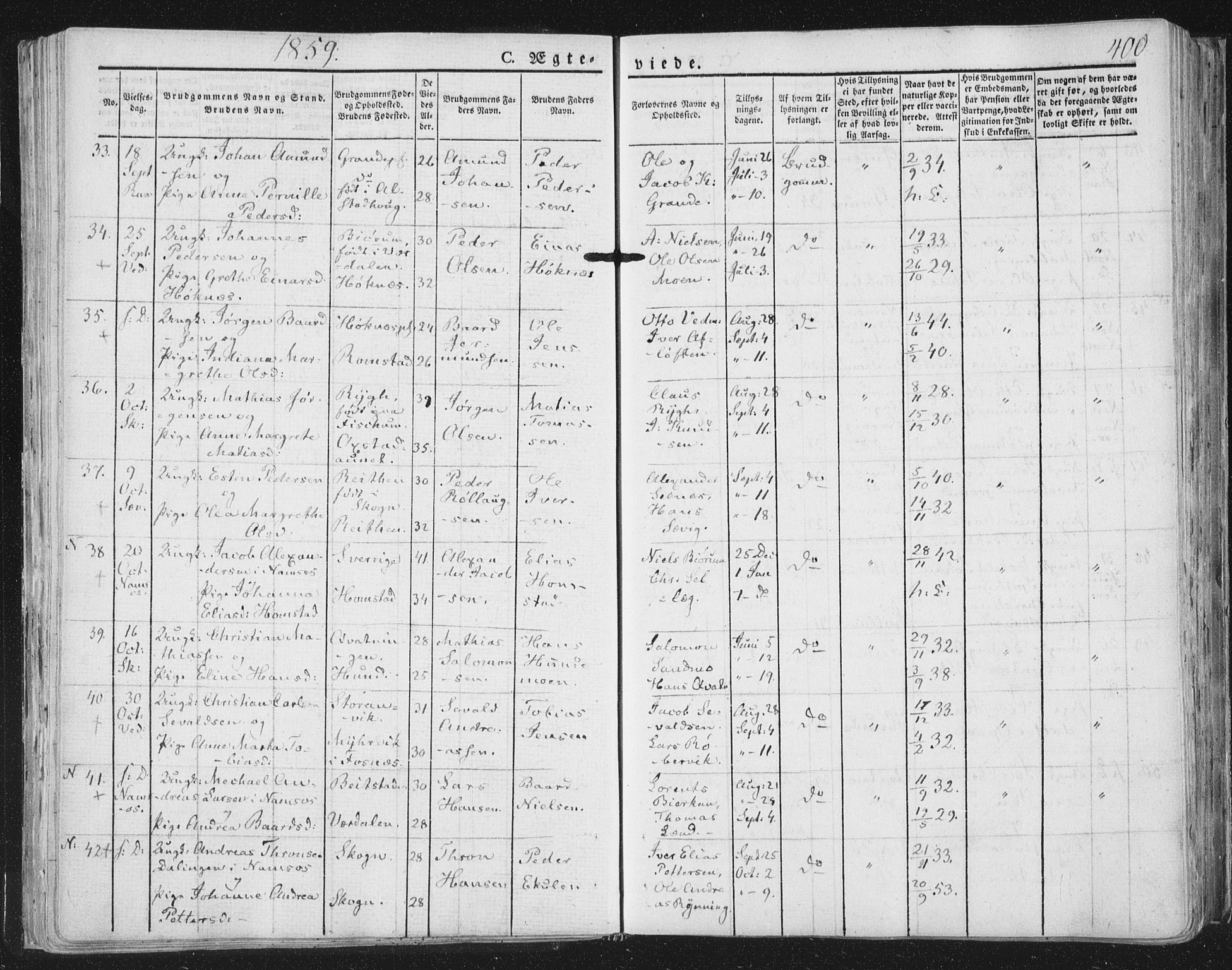 Ministerialprotokoller, klokkerbøker og fødselsregistre - Nord-Trøndelag, SAT/A-1458/764/L0552: Parish register (official) no. 764A07b, 1824-1865, p. 400