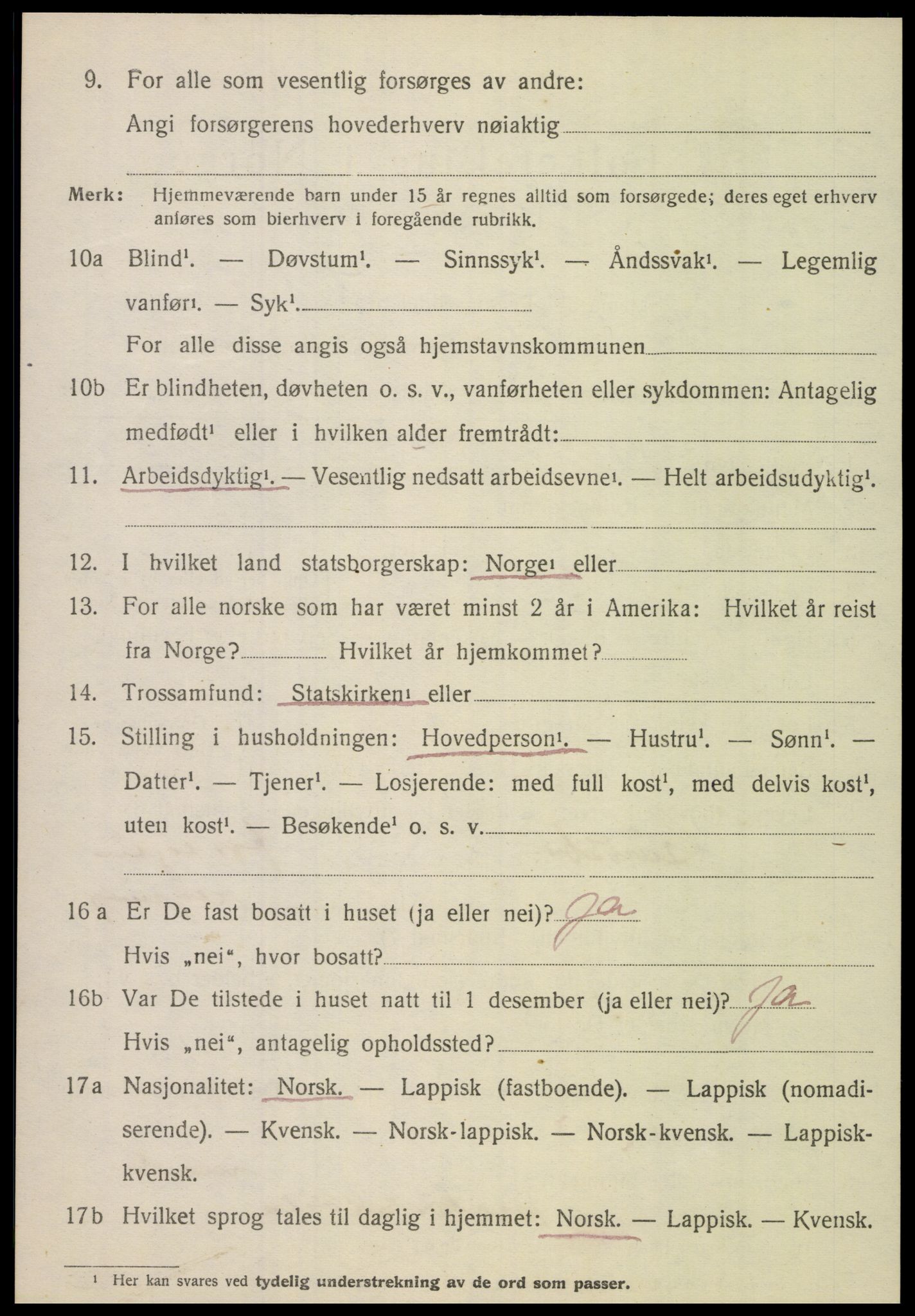 SAT, 1920 census for Nordfold, 1920, p. 2666