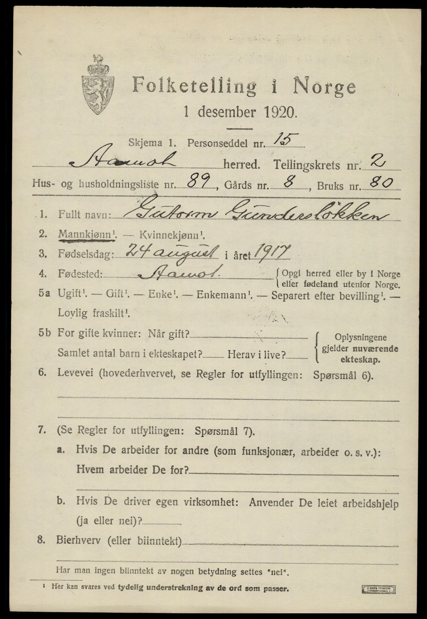 SAH, 1920 census for Åmot, 1920, p. 3805
