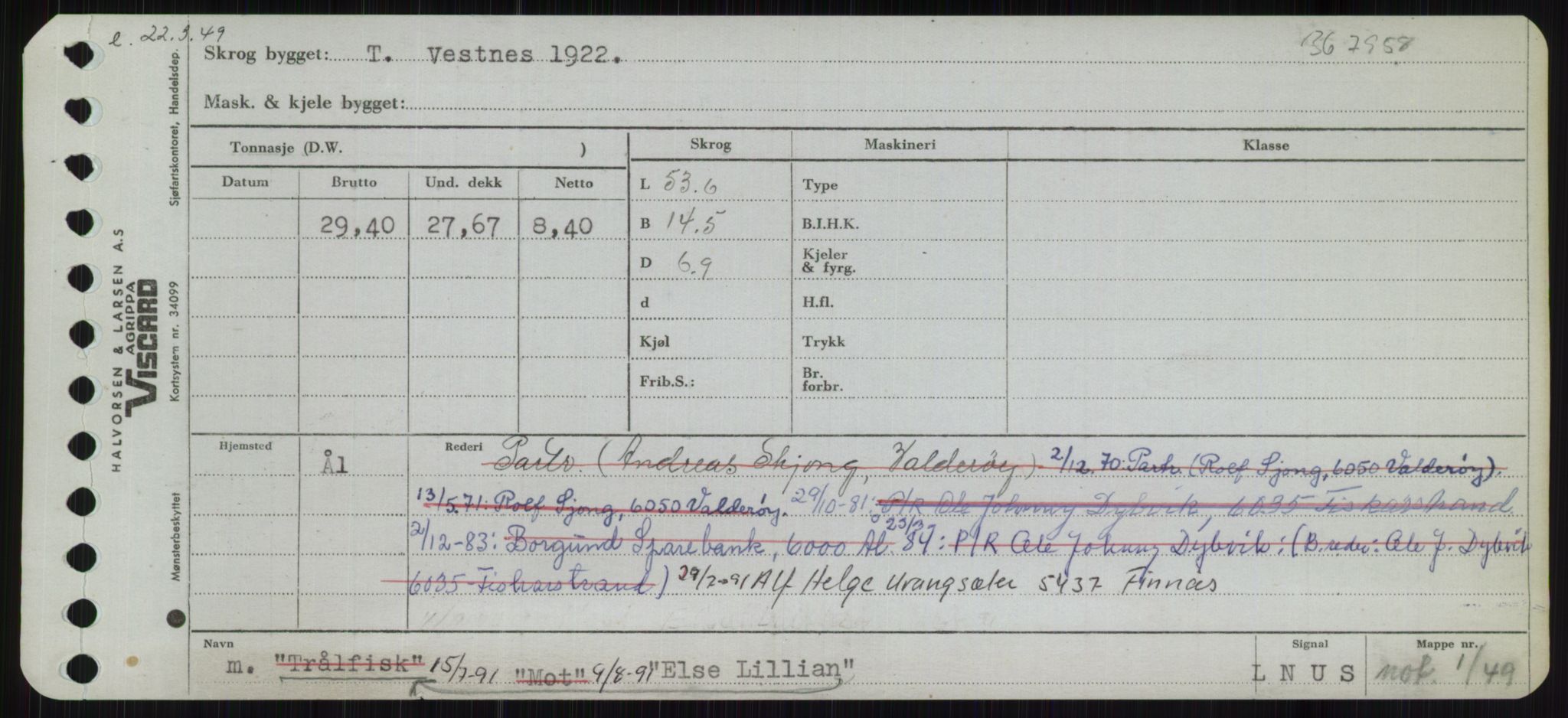 Sjøfartsdirektoratet med forløpere, Skipsmålingen, RA/S-1627/H/Ha/L0002/0001: Fartøy, Eik-Hill / Fartøy, Eik-F, p. 147