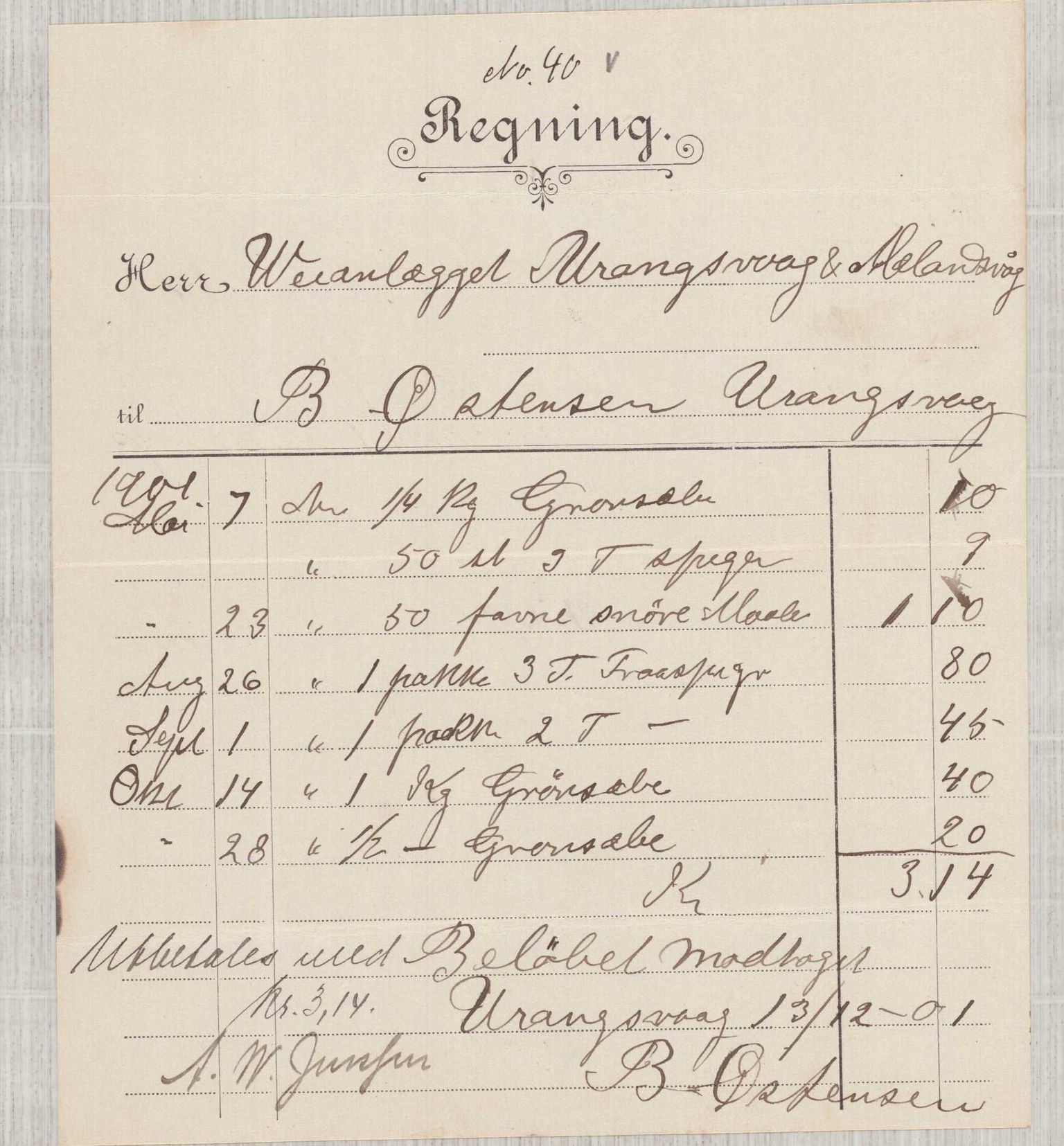 Finnaas kommune. Formannskapet, IKAH/1218a-021/E/Ea/L0002/0002: Rekneskap for veganlegg / Rekneskap for veganlegget Urangsvåg - Mælandsvåg, 1901-1903, p. 57