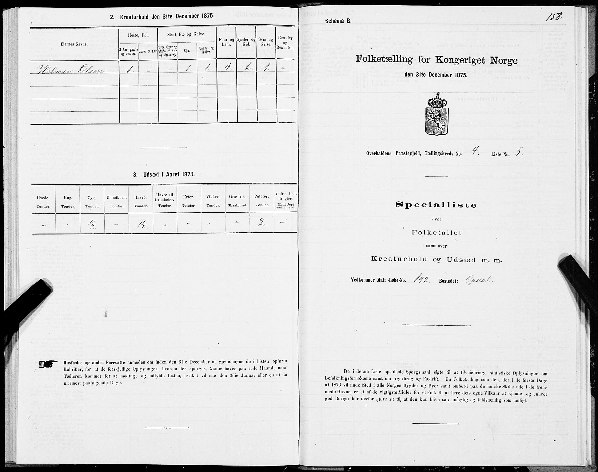 SAT, 1875 census for 1744P Overhalla, 1875, p. 2158