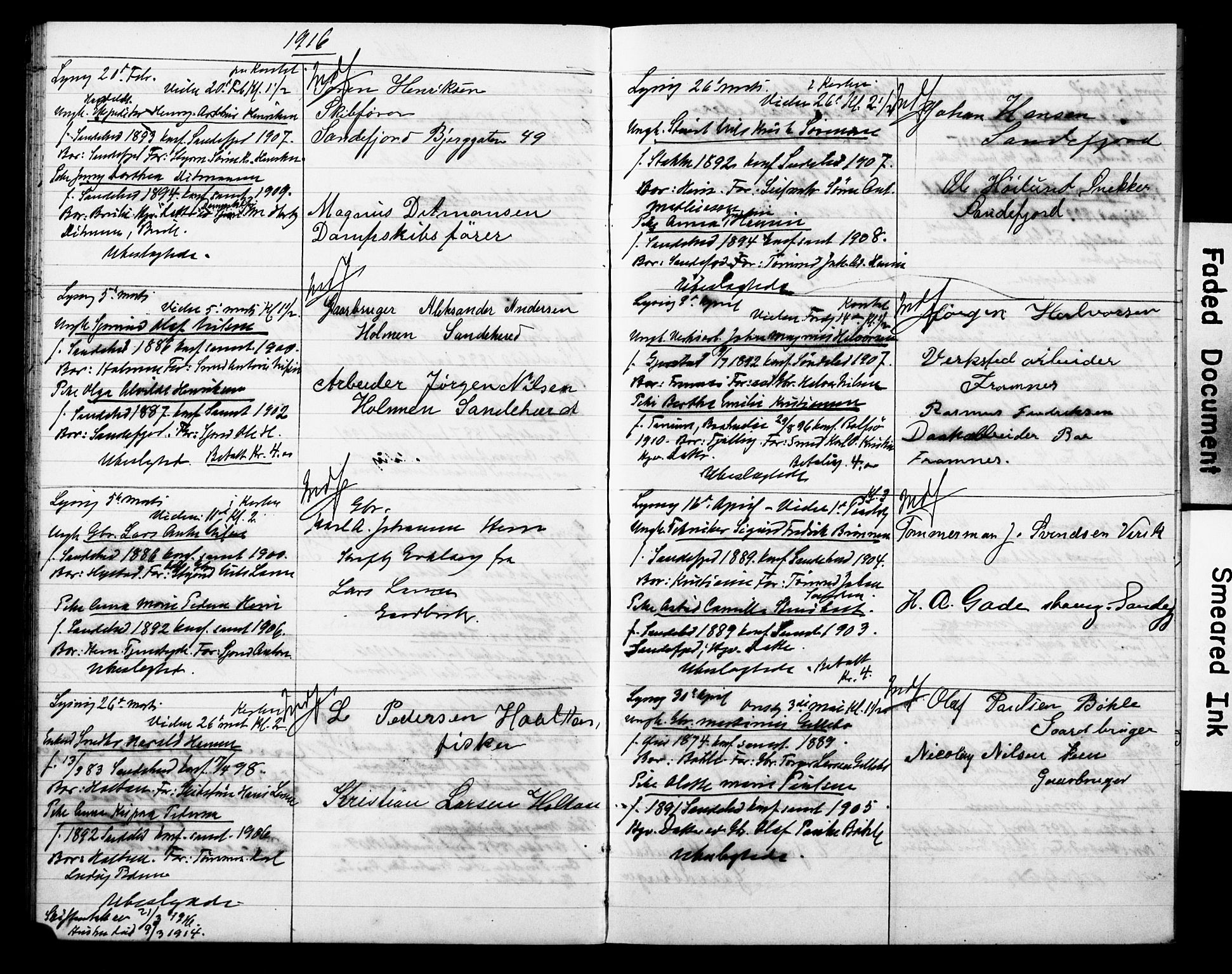 Sandar kirkebøker, SAKO/A-243/H/Ha/L0004: Banns register no. 4, 1911-1917