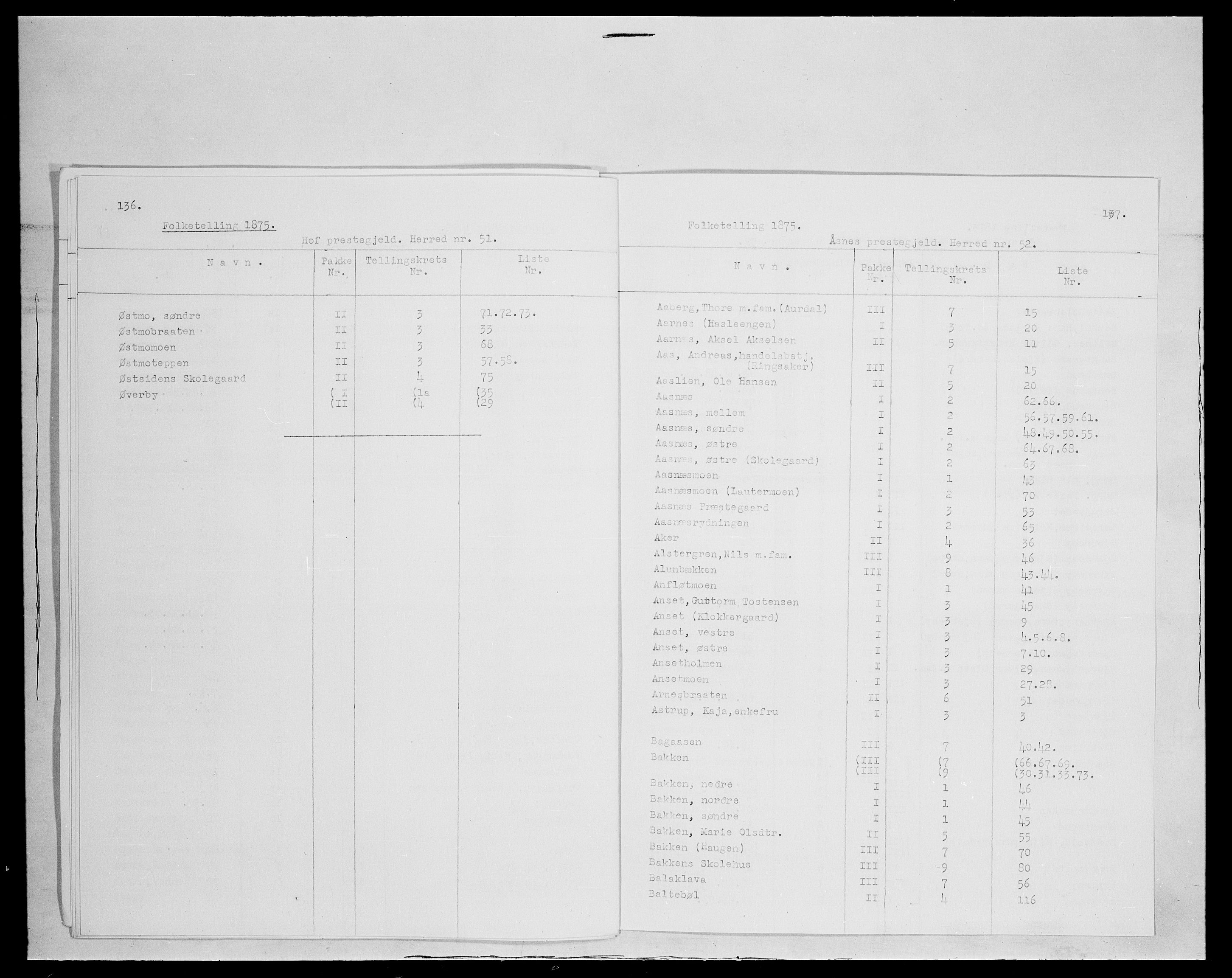 SAH, 1875 census for 0425P Åsnes, 1875, p. 1