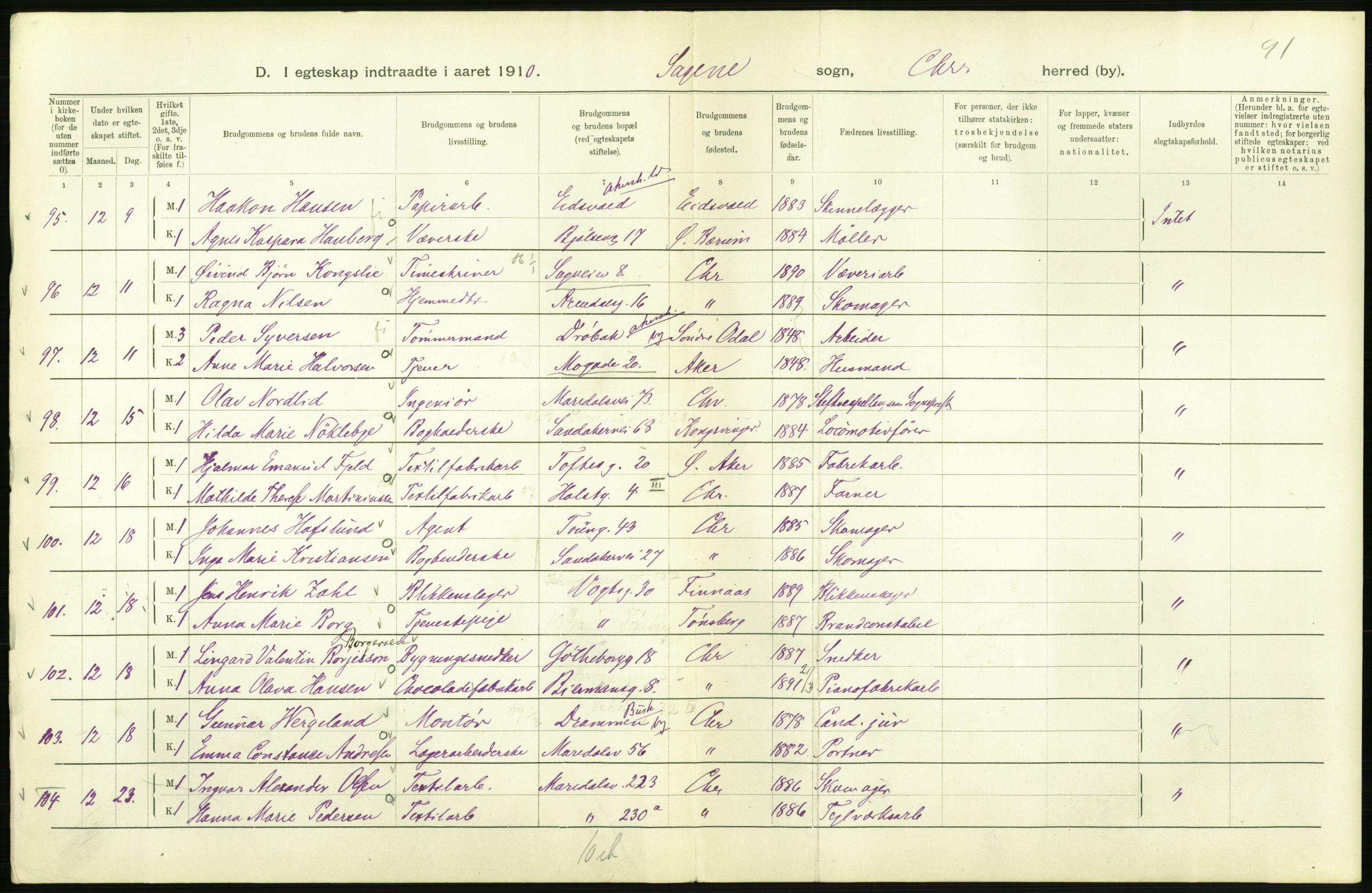 Statistisk sentralbyrå, Sosiodemografiske emner, Befolkning, AV/RA-S-2228/D/Df/Dfa/Dfah/L0009: Kristiania: Gifte og dødfødte., 1910, p. 644