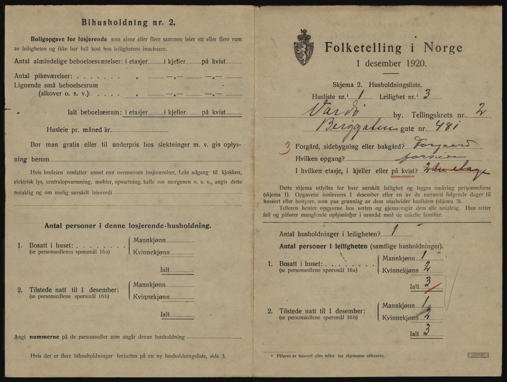 SATØ, 1920 census for Vardø, 1920, p. 1679