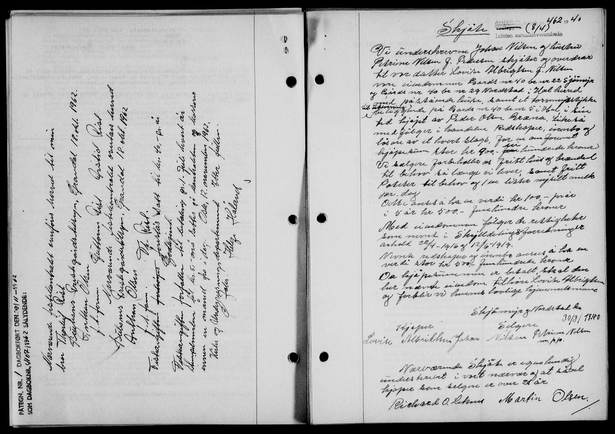 Lofoten sorenskriveri, SAT/A-0017/1/2/2C/L0007a: Mortgage book no. 7a, 1939-1940, Diary no: : 462/1940