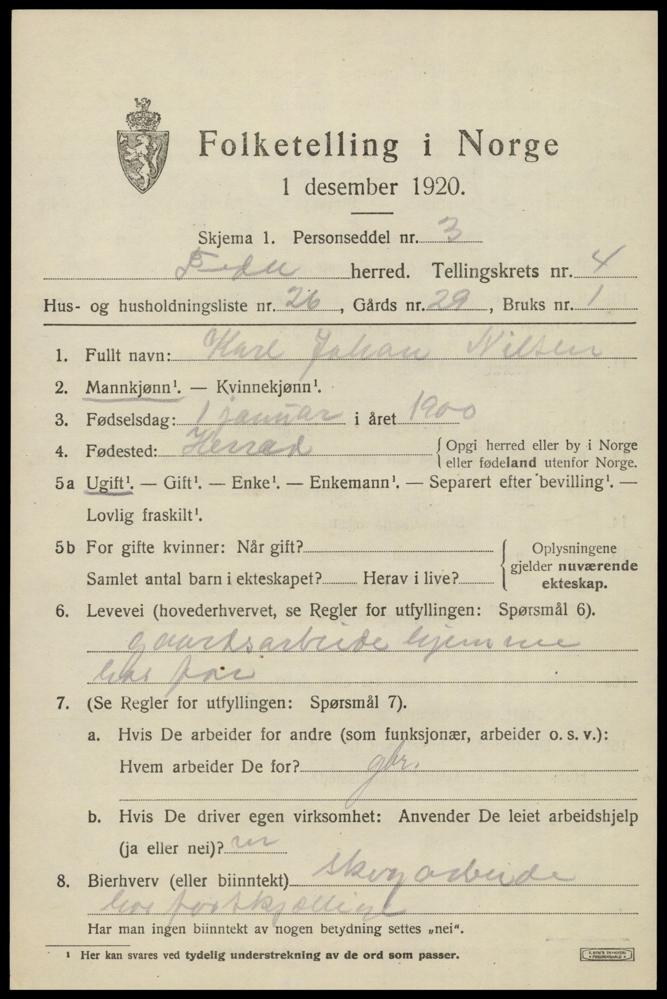 SAK, 1920 census for Feda, 1920, p. 2047