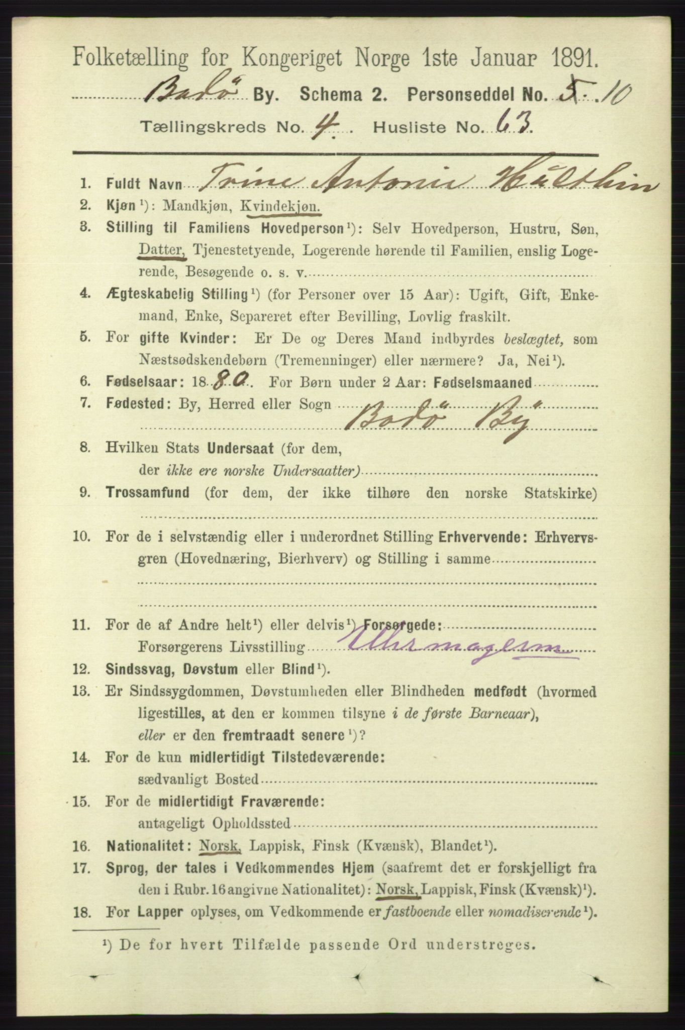 RA, 1891 census for 1804 Bodø, 1891, p. 3779