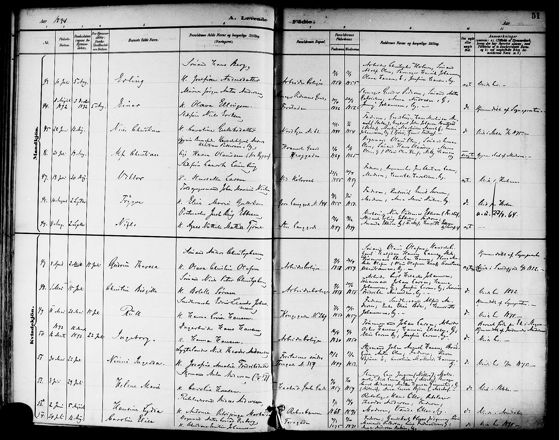 Tønsberg kirkebøker, AV/SAKO-A-330/F/Fa/L0012: Parish register (official) no. I 12, 1891-1899, p. 51