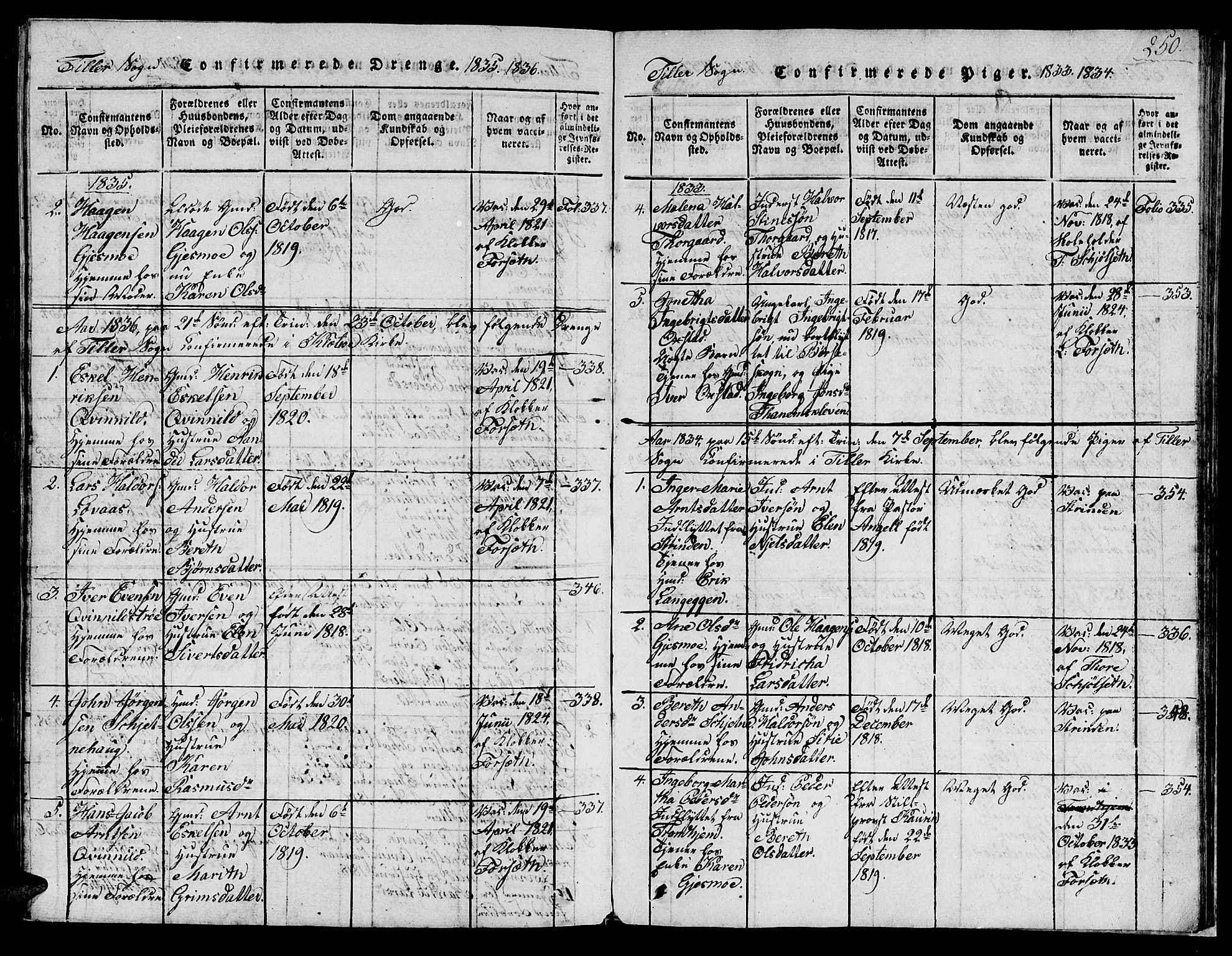 Ministerialprotokoller, klokkerbøker og fødselsregistre - Sør-Trøndelag, SAT/A-1456/621/L0458: Parish register (copy) no. 621C01, 1816-1865, p. 250