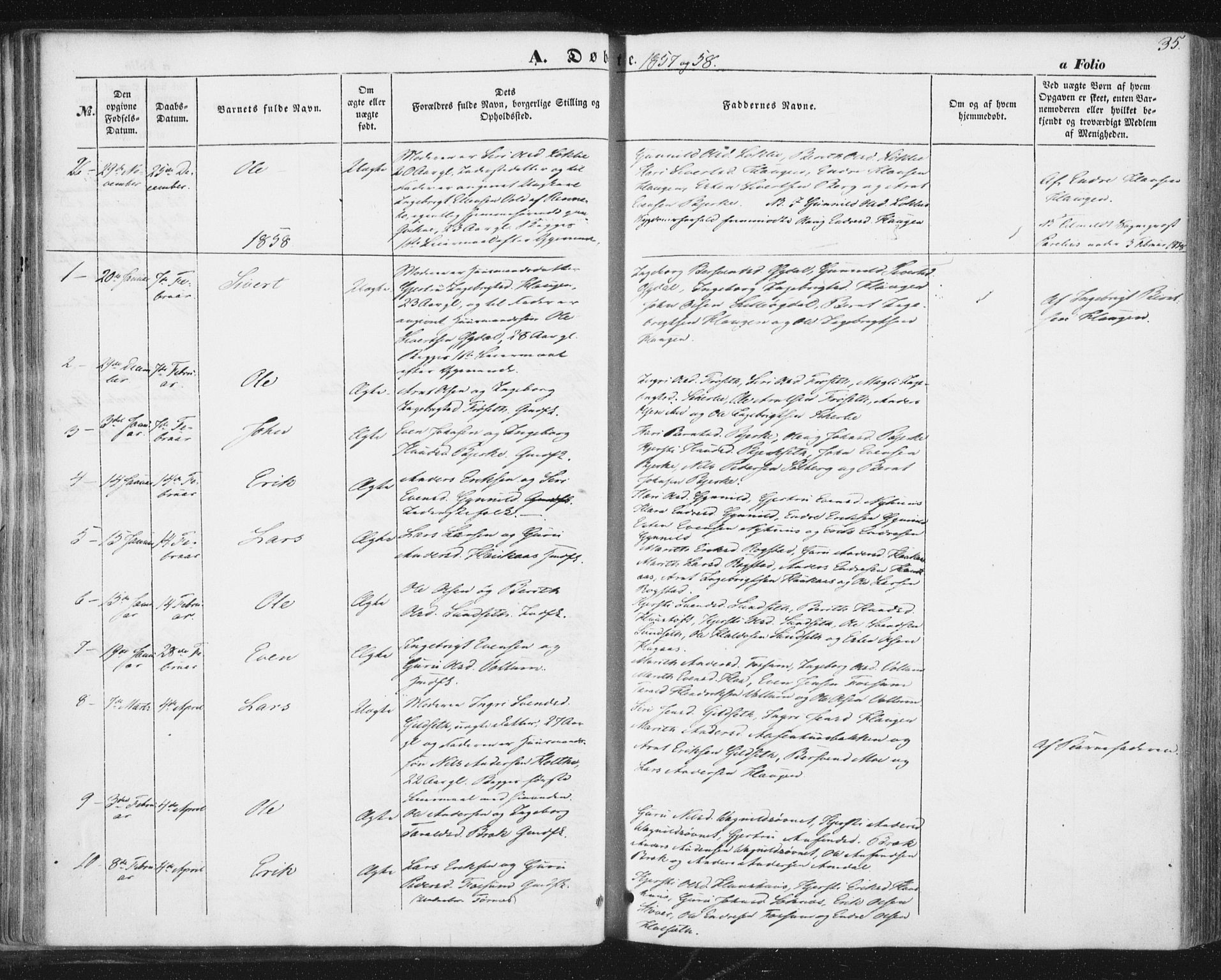 Ministerialprotokoller, klokkerbøker og fødselsregistre - Sør-Trøndelag, SAT/A-1456/689/L1038: Parish register (official) no. 689A03, 1848-1872, p. 35