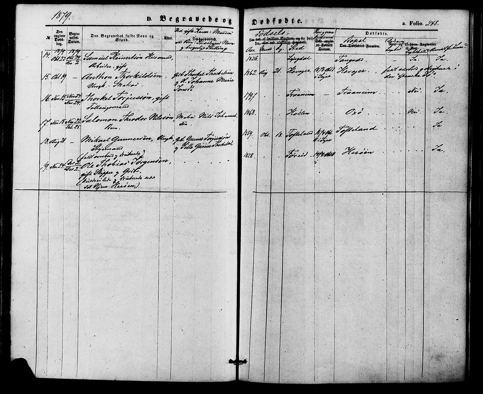 Søgne sokneprestkontor, AV/SAK-1111-0037/F/Fa/Fab/L0011: Parish register (official) no. A 11, 1869-1879, p. 248