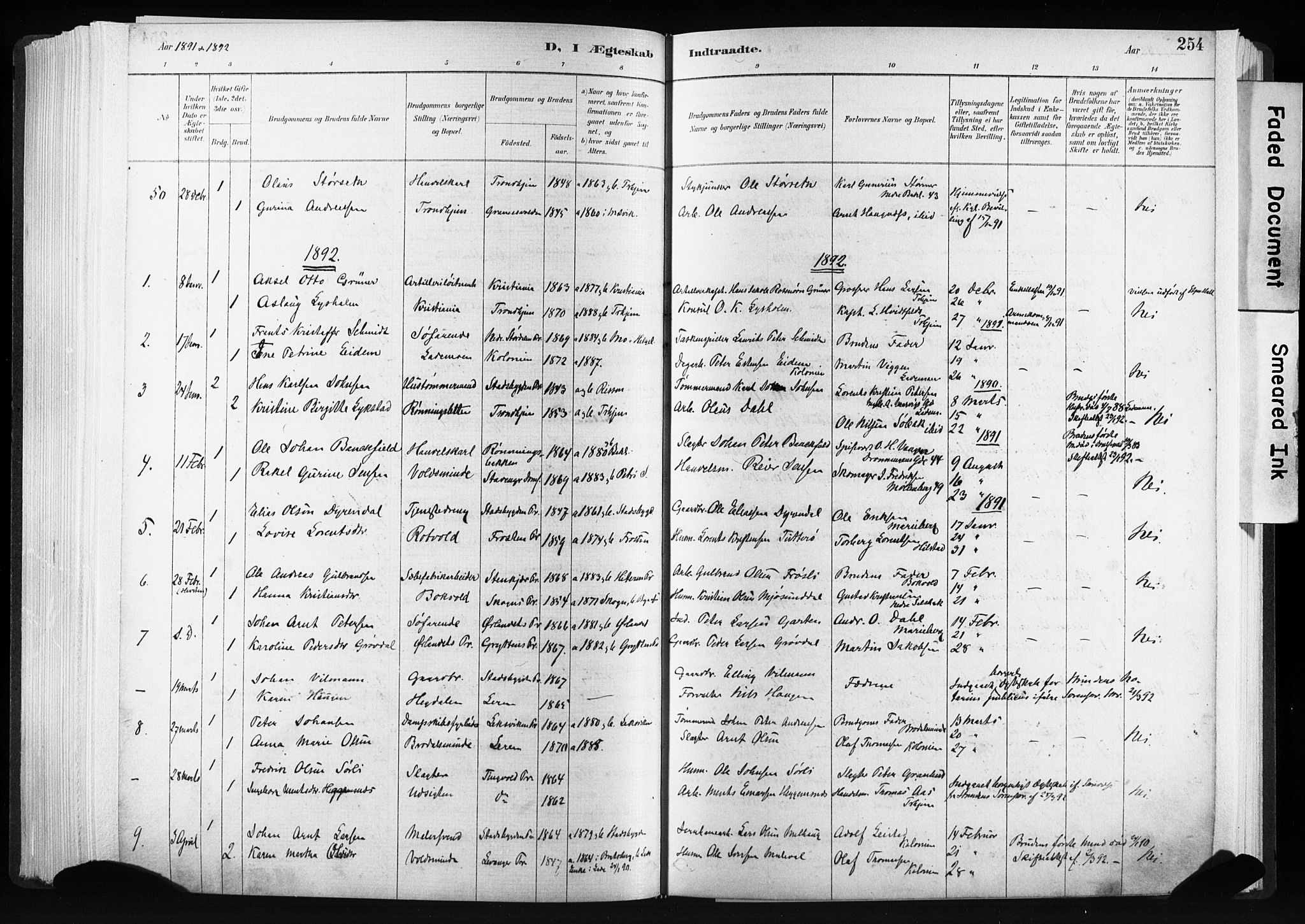 Ministerialprotokoller, klokkerbøker og fødselsregistre - Sør-Trøndelag, SAT/A-1456/606/L0300: Parish register (official) no. 606A15, 1886-1893, p. 254
