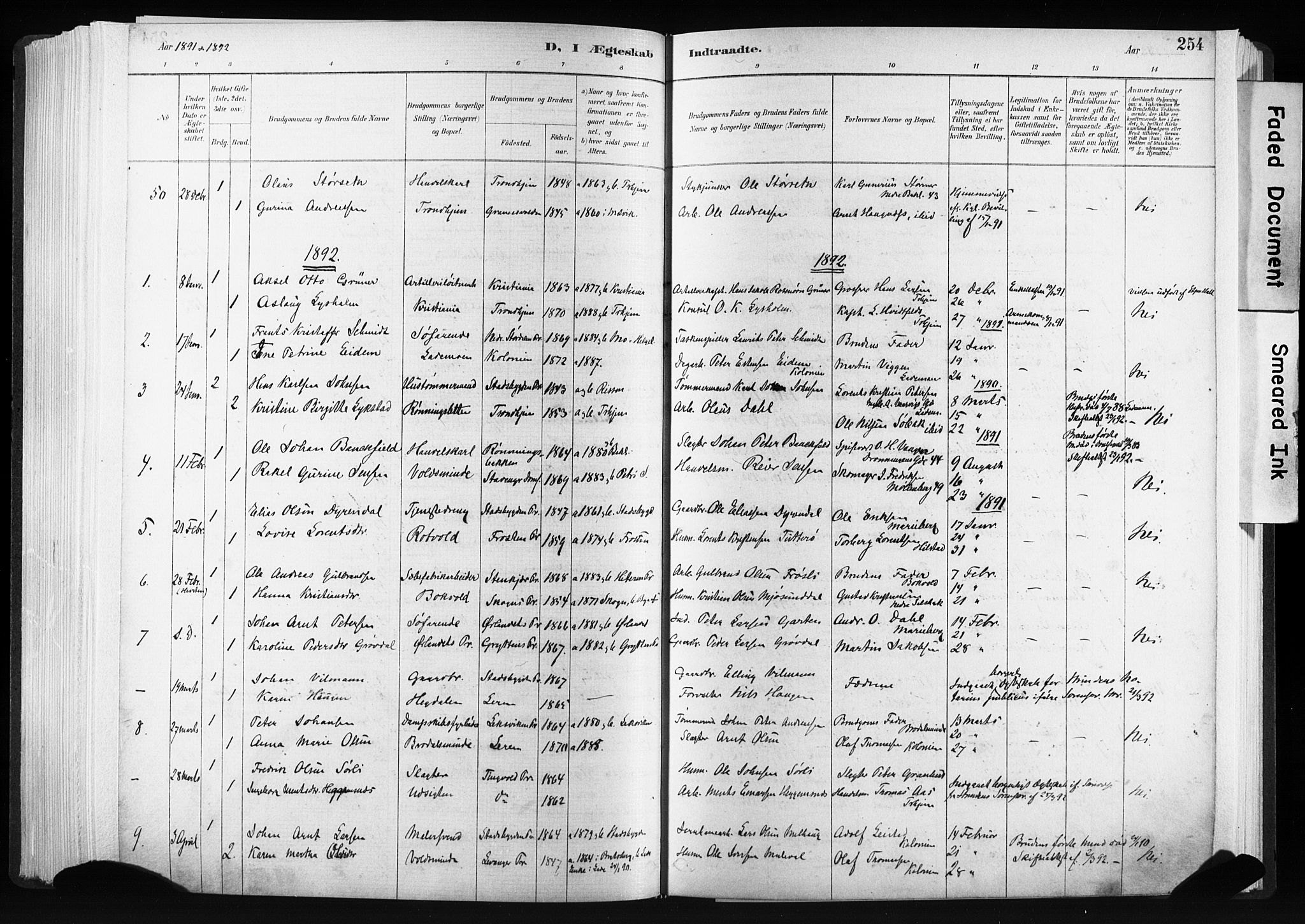 Ministerialprotokoller, klokkerbøker og fødselsregistre - Sør-Trøndelag, AV/SAT-A-1456/606/L0300: Parish register (official) no. 606A15, 1886-1893, p. 254