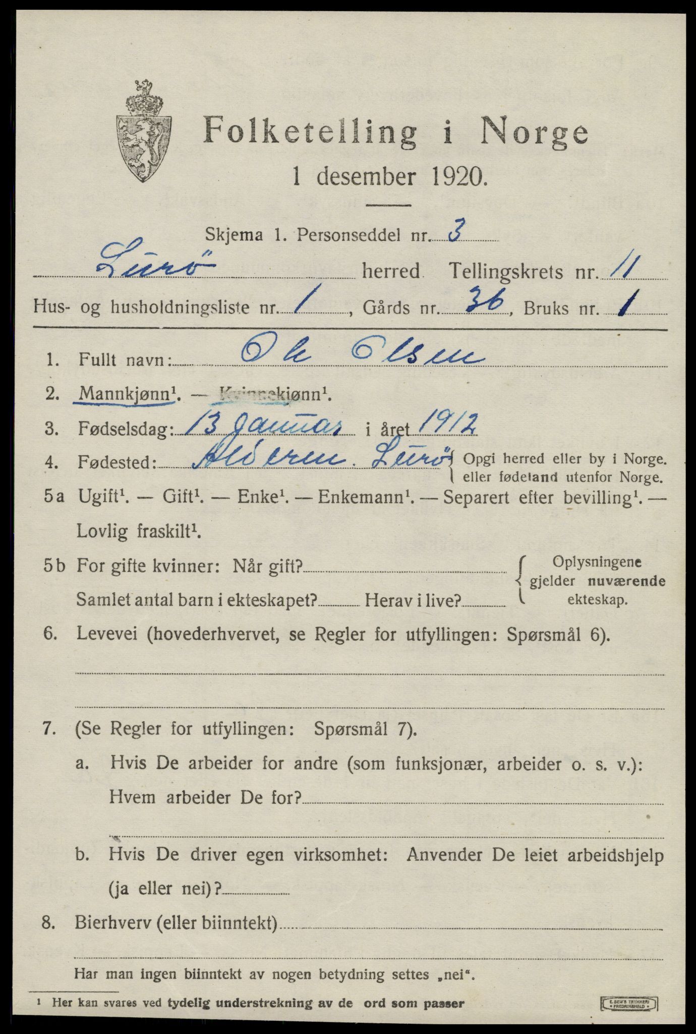 SAT, 1920 census for Lurøy, 1920, p. 4697