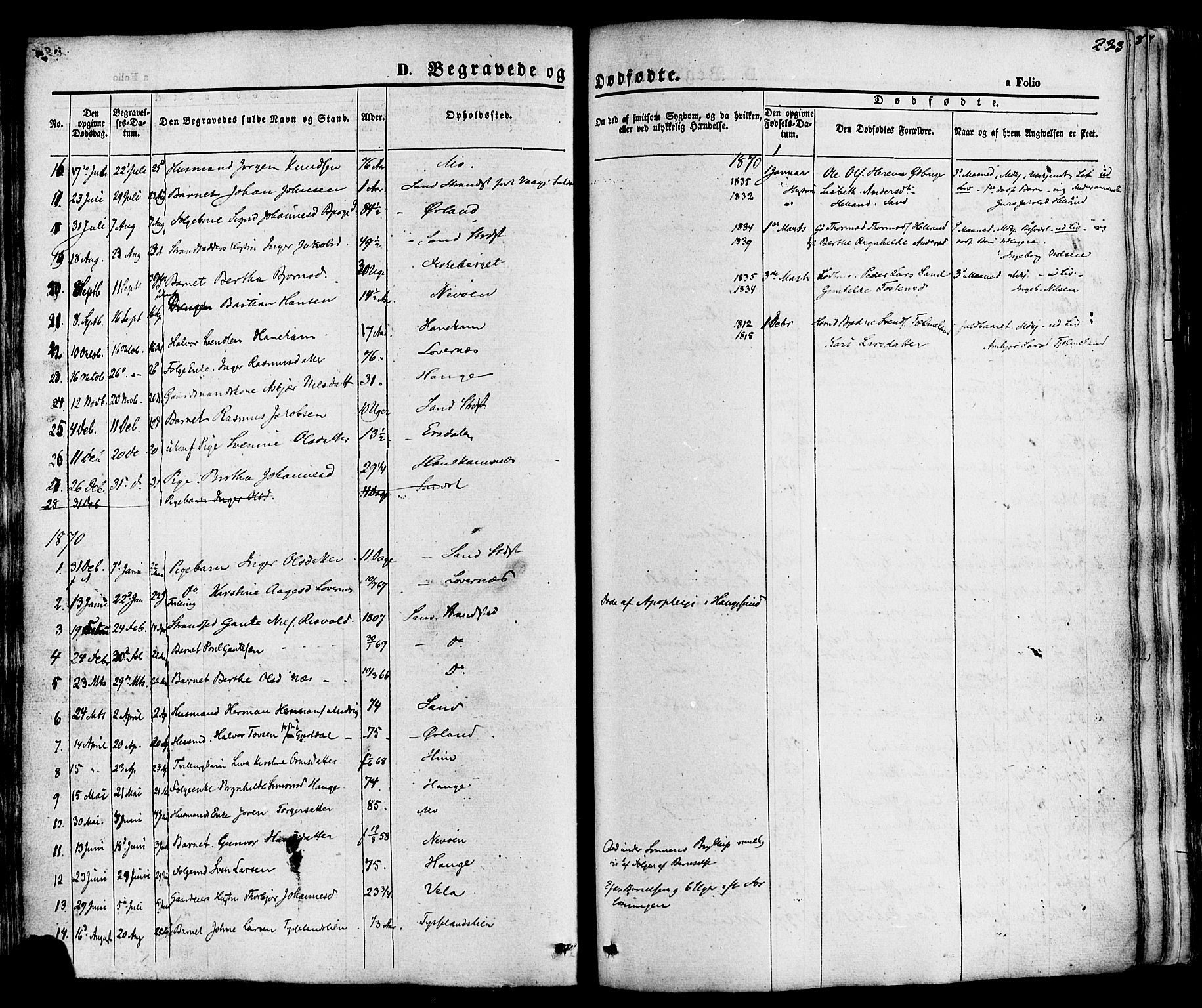 Sand sokneprestkontor, AV/SAST-A-101848/01/III/L0003: Parish register (official) no. A 3, 1854-1879, p. 233