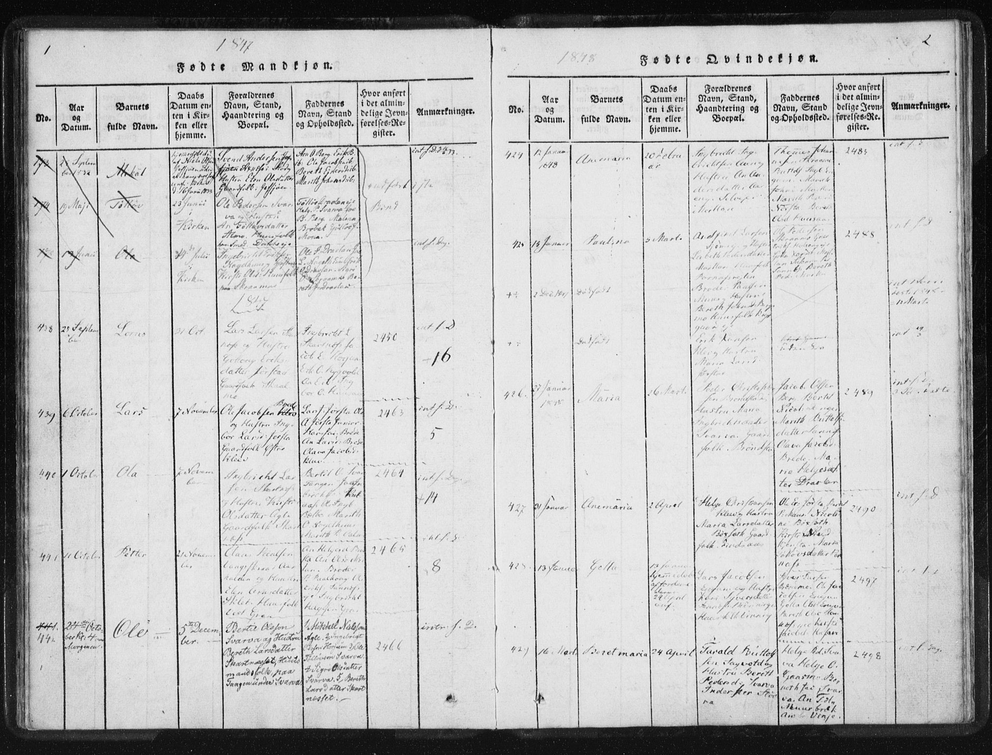Ministerialprotokoller, klokkerbøker og fødselsregistre - Nord-Trøndelag, SAT/A-1458/749/L0471: Parish register (official) no. 749A05, 1847-1856, p. 1-2