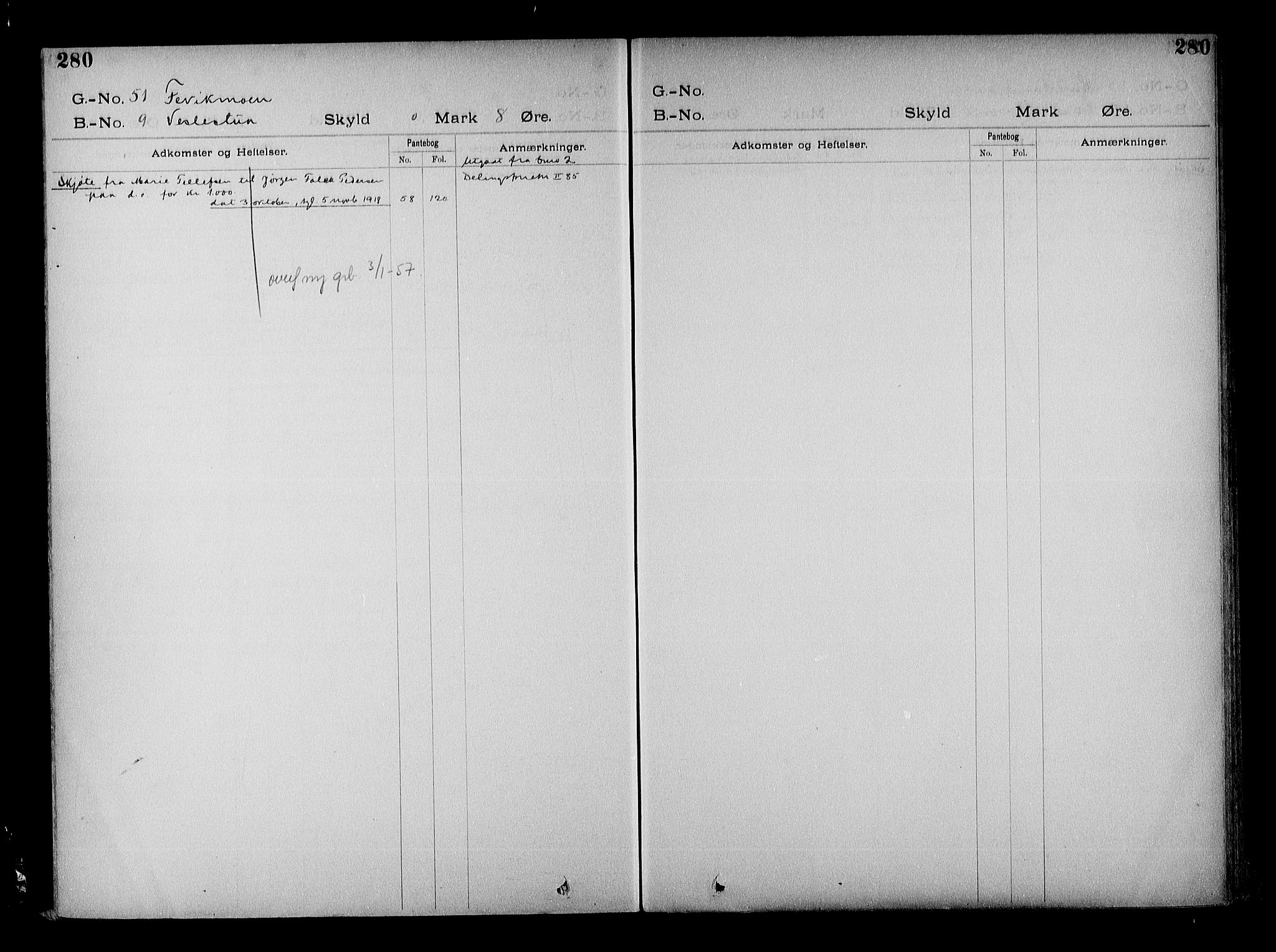Vestre Nedenes/Sand sorenskriveri, SAK/1221-0010/G/Ga/L0022: Mortgage register no. 15, 1899-1957, p. 280