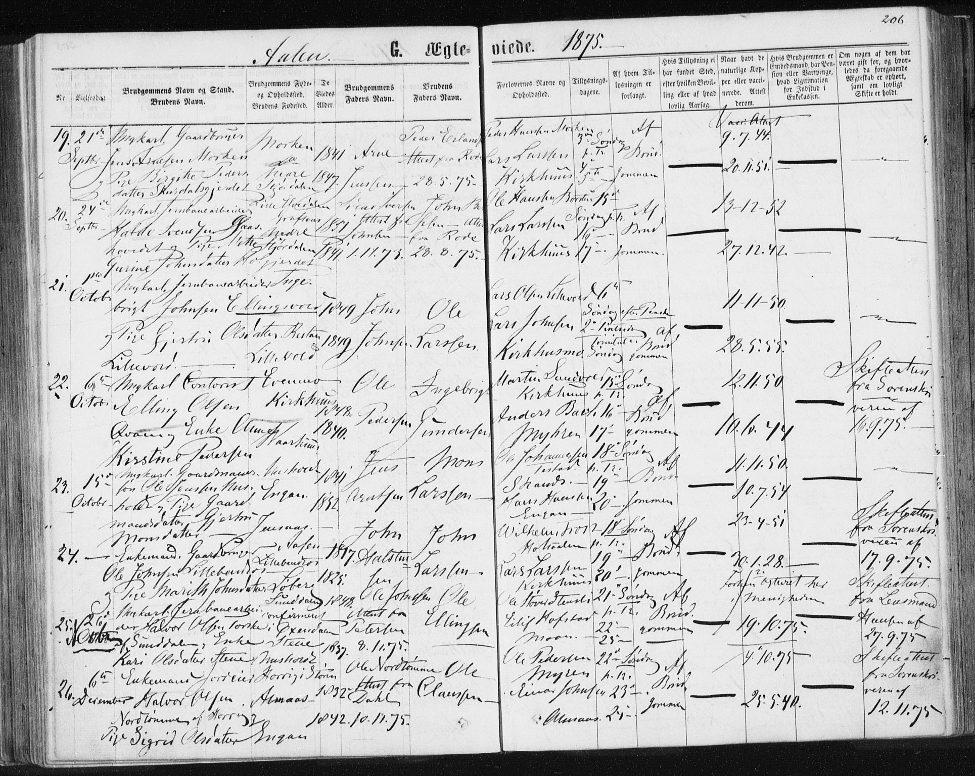 Ministerialprotokoller, klokkerbøker og fødselsregistre - Sør-Trøndelag, SAT/A-1456/685/L0971: Parish register (official) no. 685A08 /3, 1870-1879, p. 206