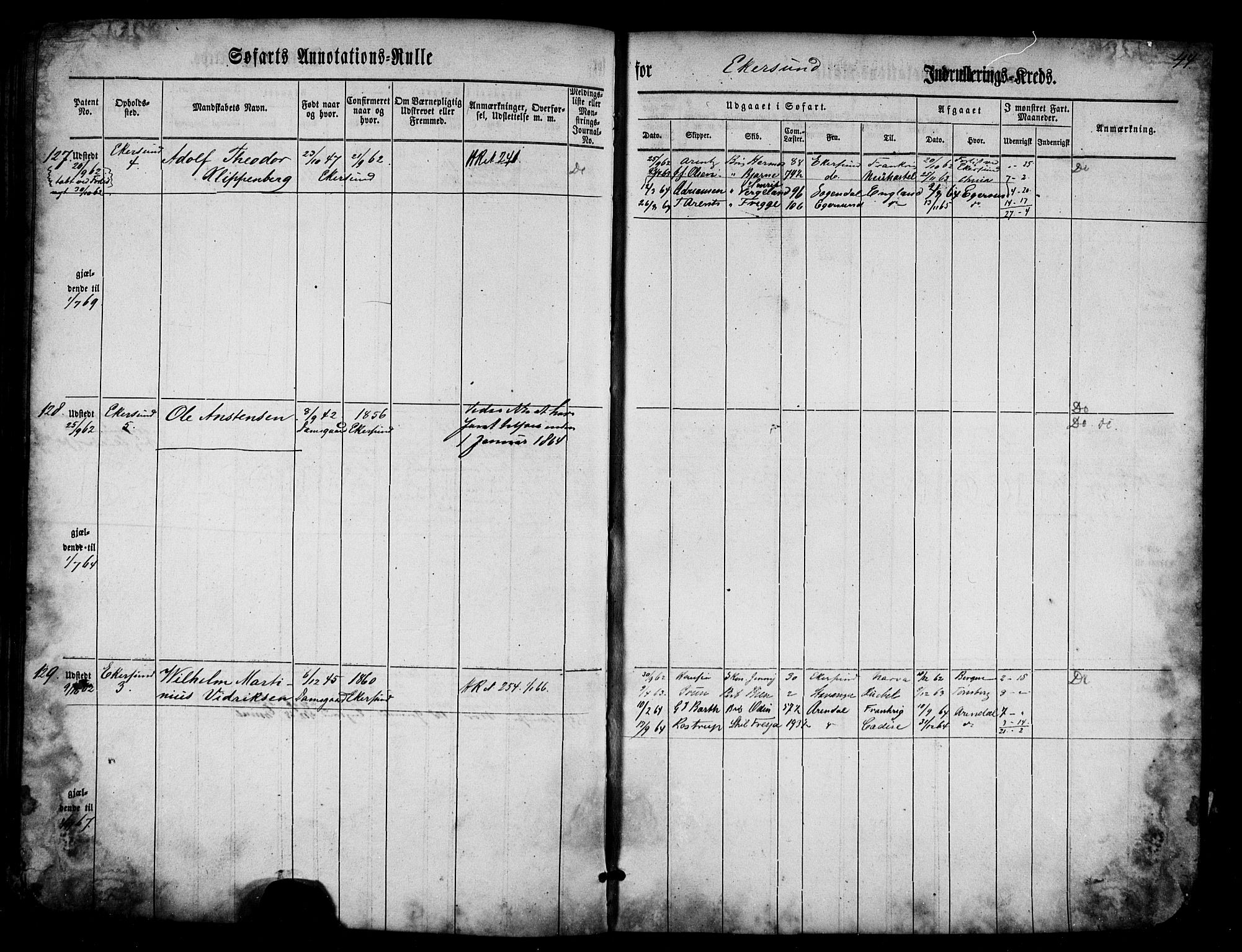 Egersund mønstringskrets, AV/SAK-2031-0019/F/Fa/L0003: Annotasjonsrulle nr 1-285, Ø-1, 1860-1868, p. 59