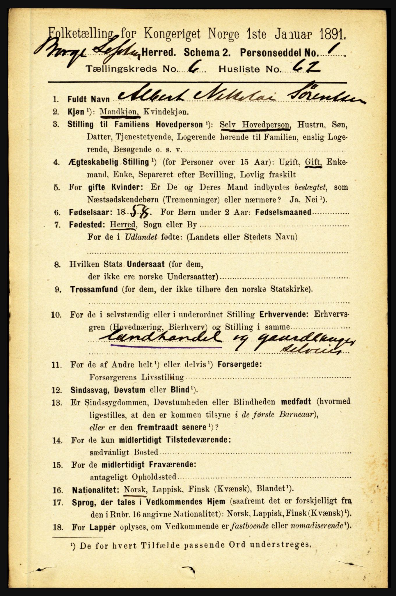 RA, 1891 census for 1862 Borge, 1891, p. 4362