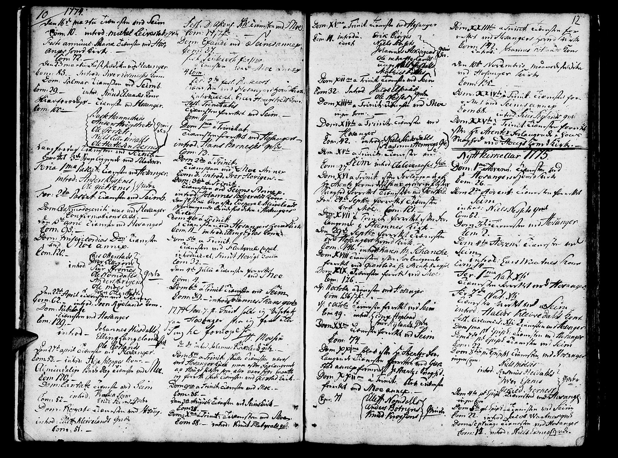 Hosanger sokneprestembete, AV/SAB-A-75801/H/Haa: Parish register (official) no. A 2 /1, 1766-1793, p. 12