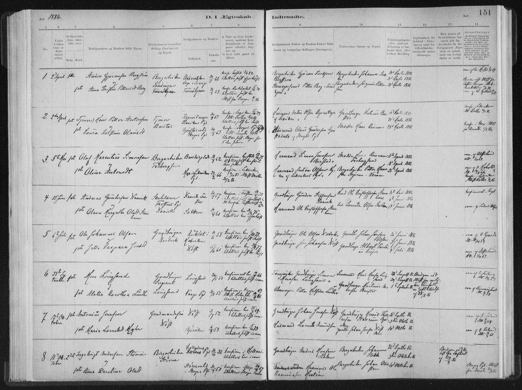 Ministerialprotokoller, klokkerbøker og fødselsregistre - Nord-Trøndelag, SAT/A-1458/722/L0220: Parish register (official) no. 722A07, 1881-1908, p. 151