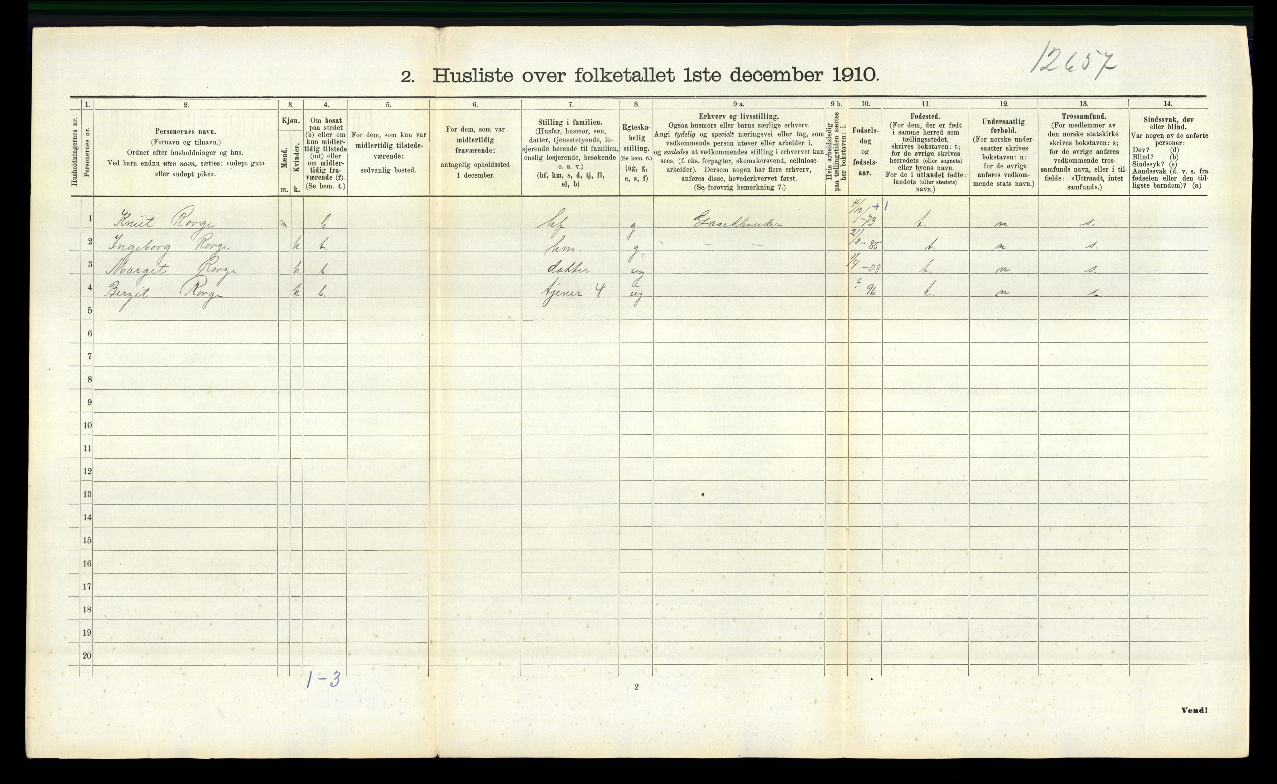 RA, 1910 census for Rauland, 1910, p. 344