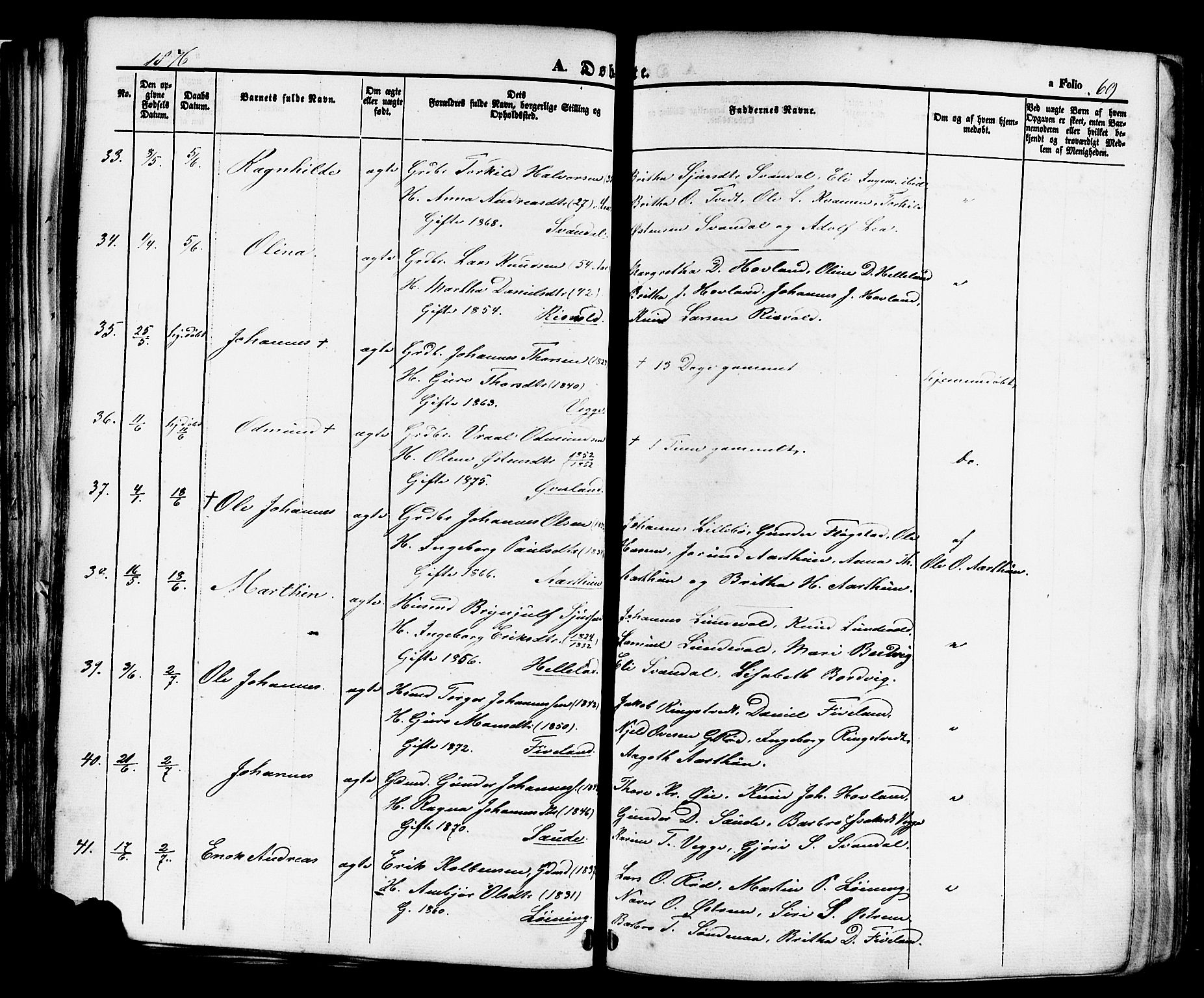 Sand sokneprestkontor, AV/SAST-A-101848/01/III/L0004: Parish register (official) no. A 4, 1859-1880, p. 69