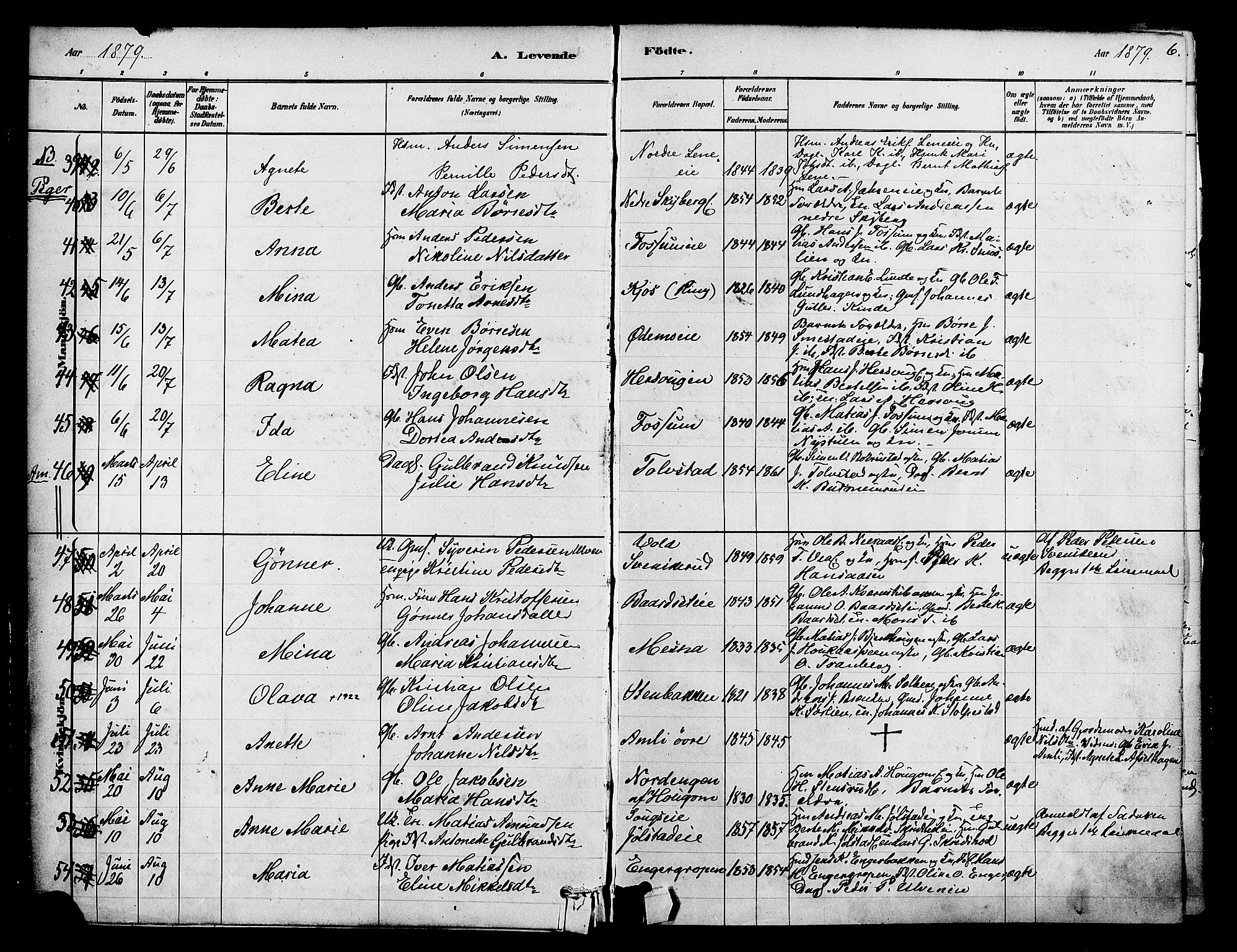 Ringsaker prestekontor, AV/SAH-PREST-014/K/Ka/L0012: Parish register (official) no. 12, 1879-1890, p. 6