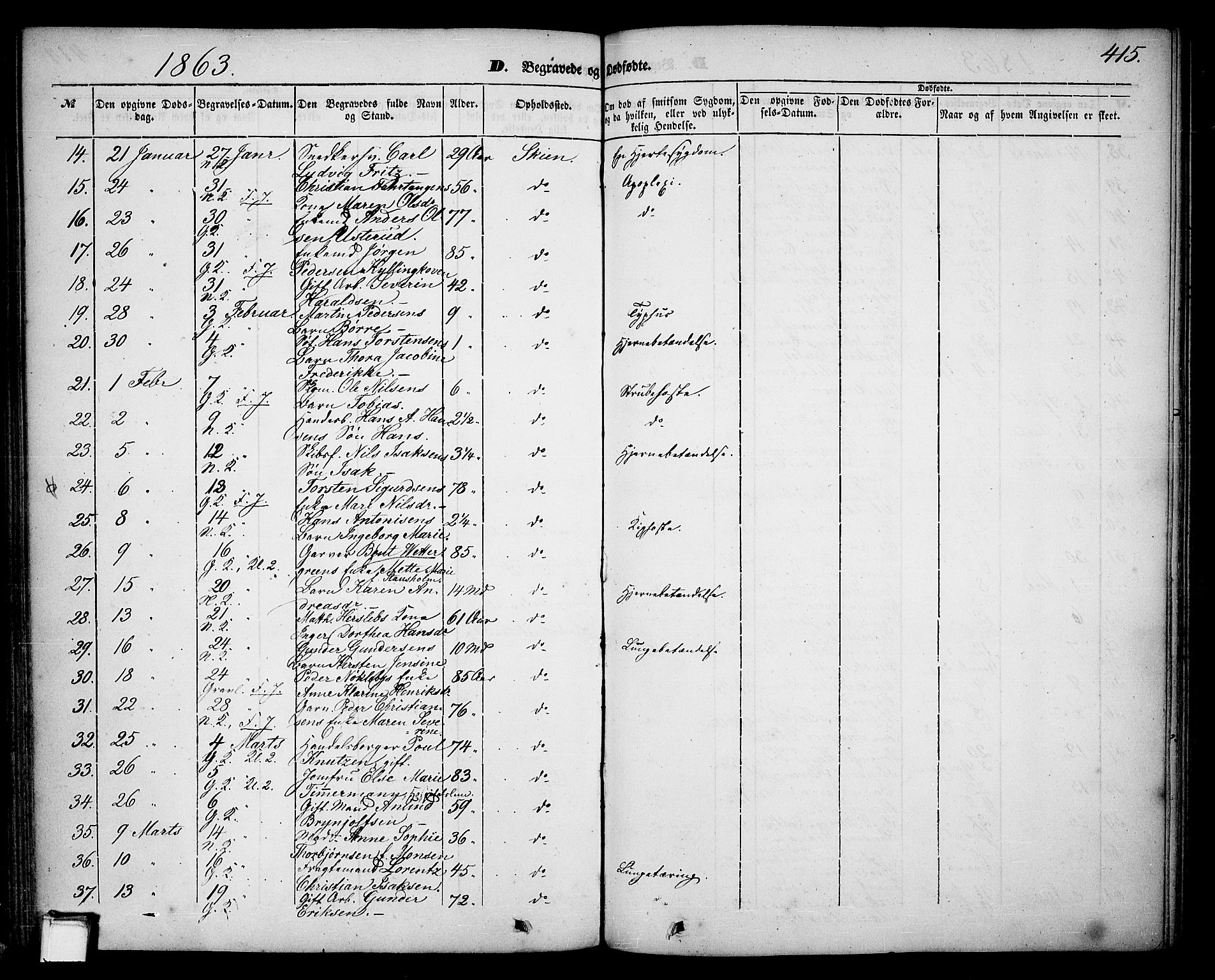Skien kirkebøker, SAKO/A-302/G/Ga/L0004: Parish register (copy) no. 4, 1843-1867, p. 415